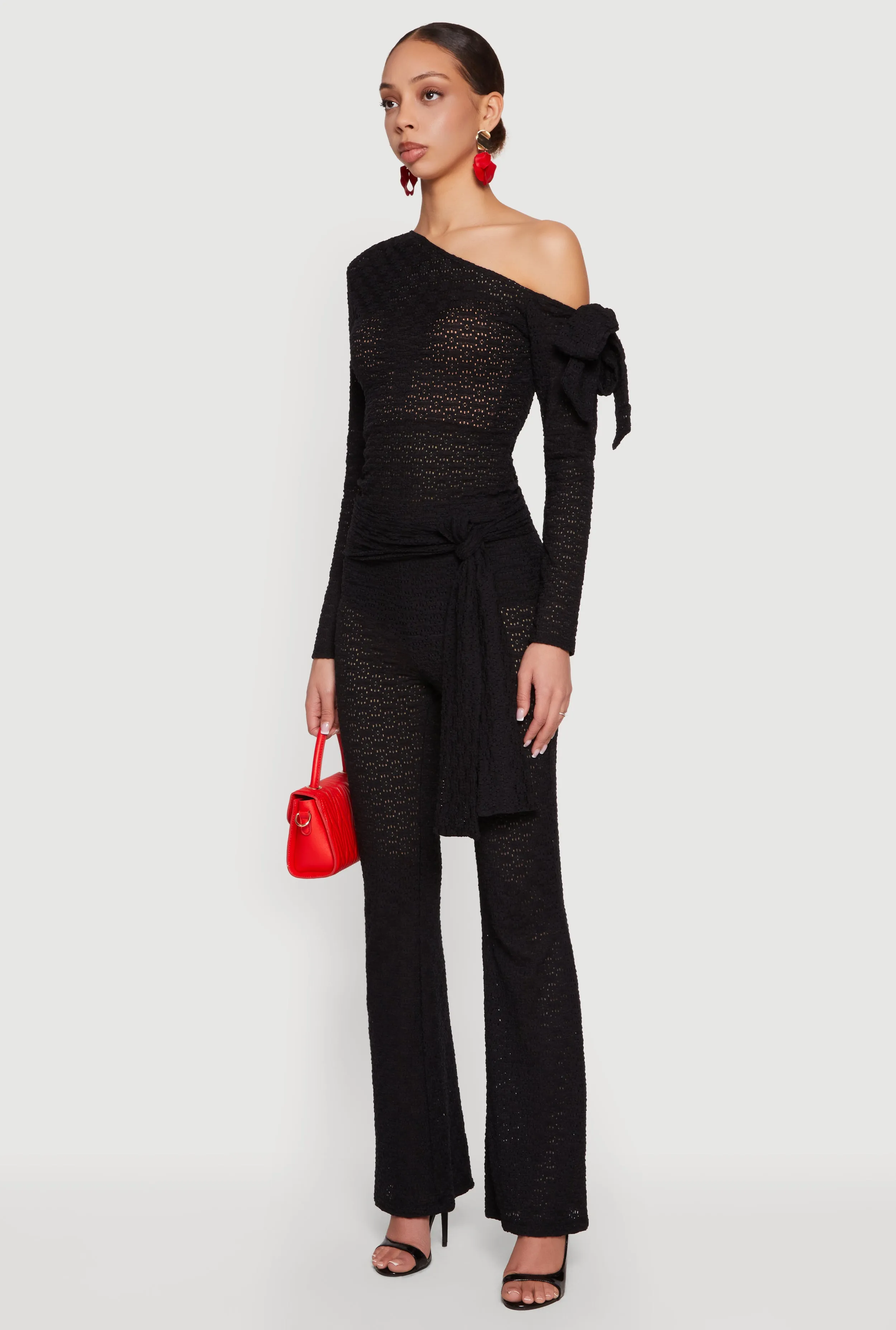 Textured Knit Tie Front Flare Leg Pants sold by Rainbow product image thumbnail 2