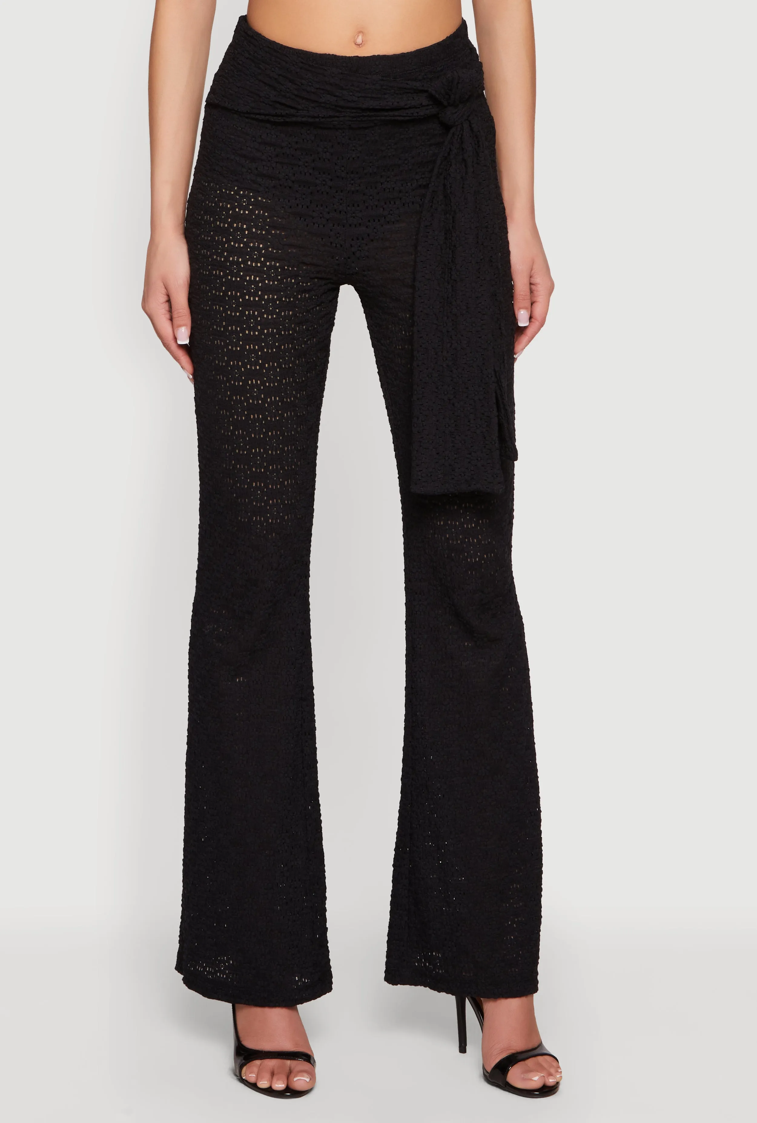 Textured Knit Tie Front Flare Leg Pants sold by Rainbow product image thumbnail 3