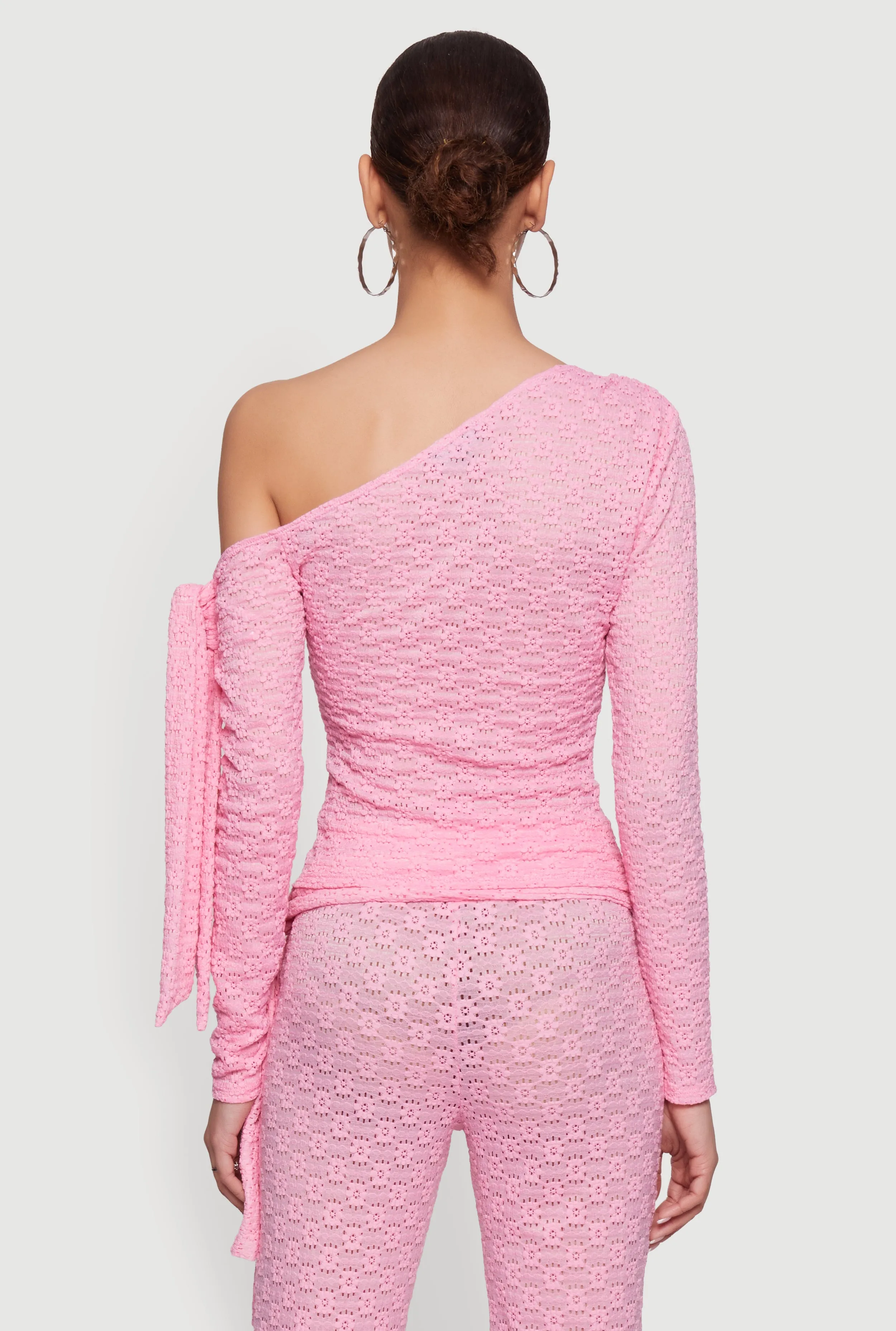 Textured Knit Asymmetrical Tie Sleeve Top sold by Rainbow product image thumbnail 5