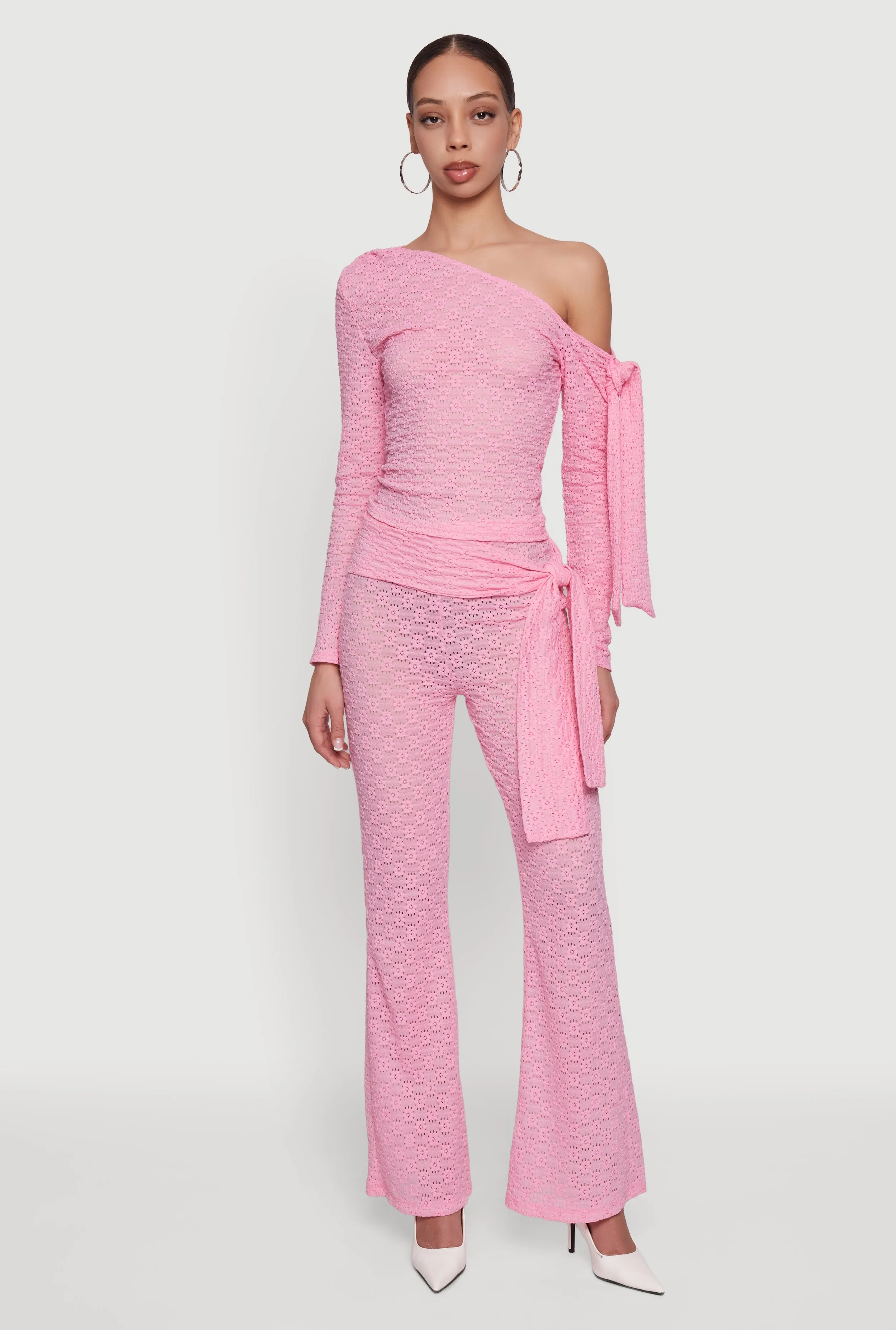 Textured Knit Asymmetrical Tie Sleeve Top sold by Rainbow product image thumbnail 2