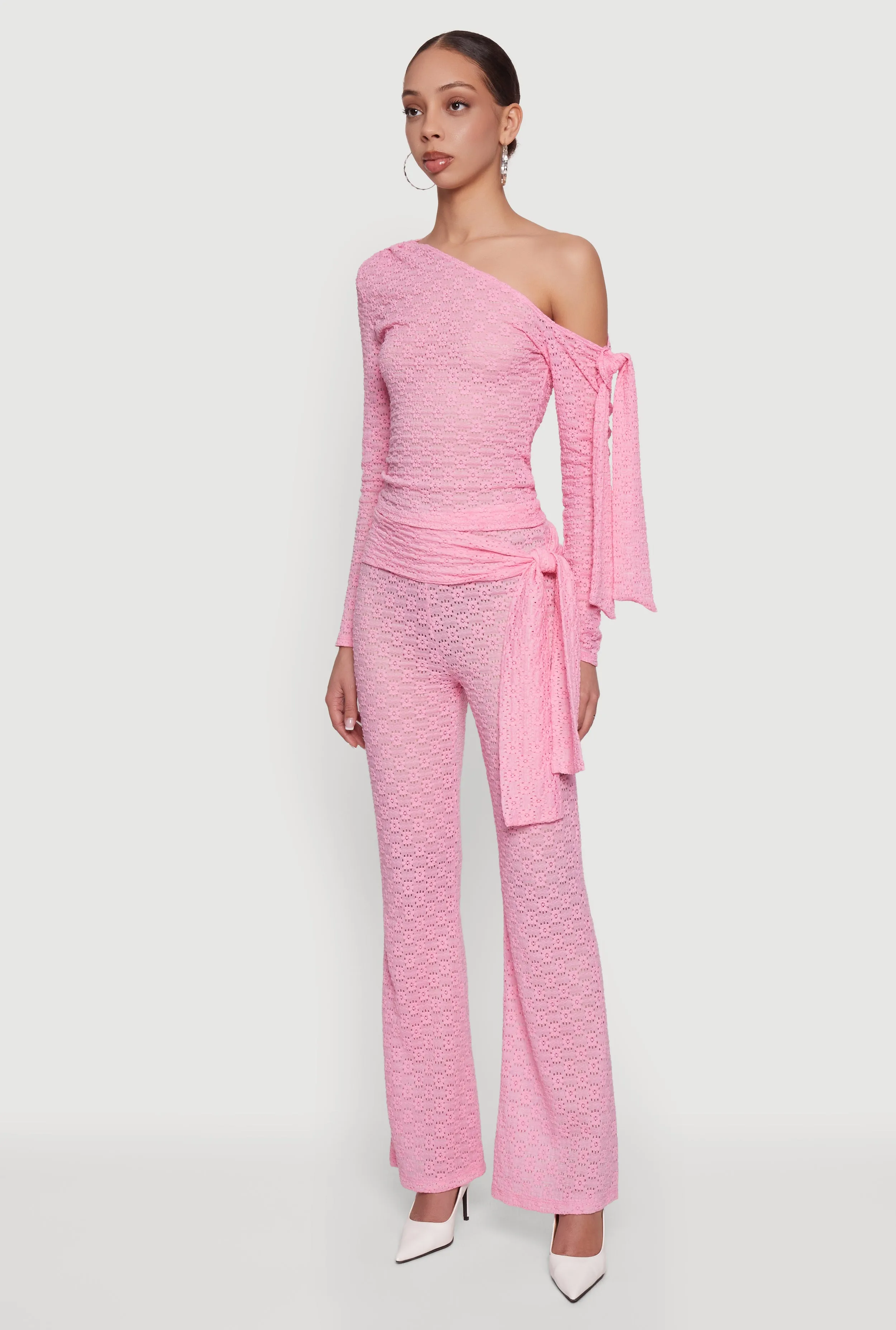 Textured Knit Asymmetrical Tie Sleeve Top sold by Rainbow product image thumbnail 3