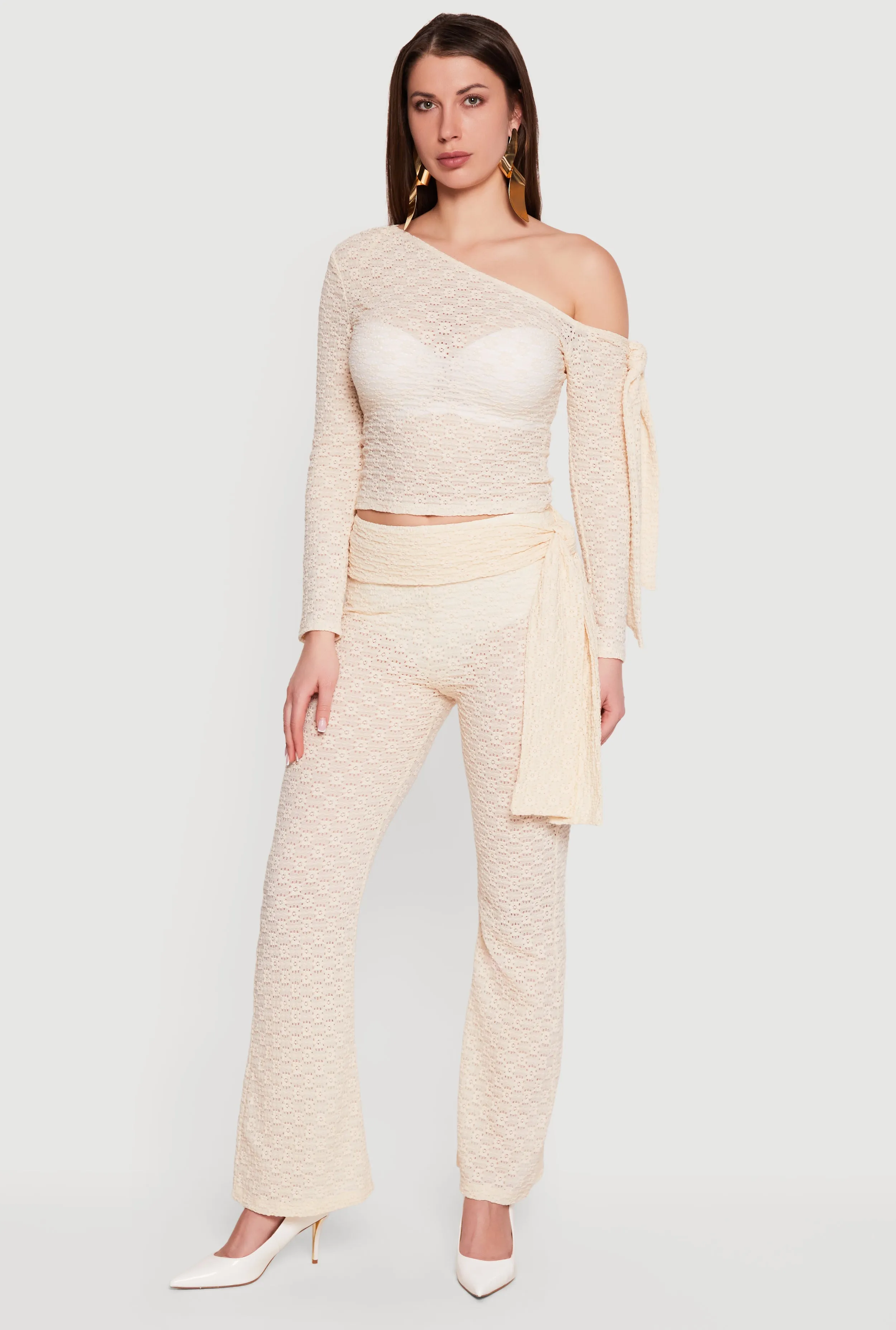 Textured Knit Asymmetrical Tie Sleeve Top sold by Rainbow product image thumbnail 2