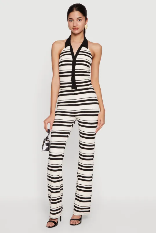 Striped Textured Knit Pull On Pants made by Rainbow