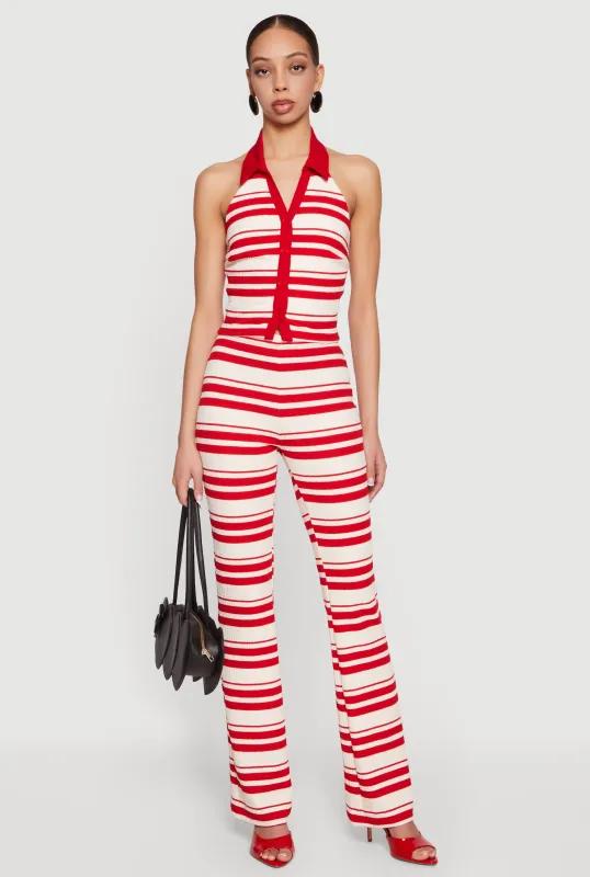 Striped Textured Knit Pull On Pants made by Rainbow