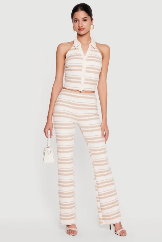 Striped Textured Knit Pull On Pants sold by Rainbow