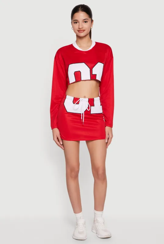 Cropped Numerical Graphic Jersey Mesh Mini Skirt sold by Rainbow