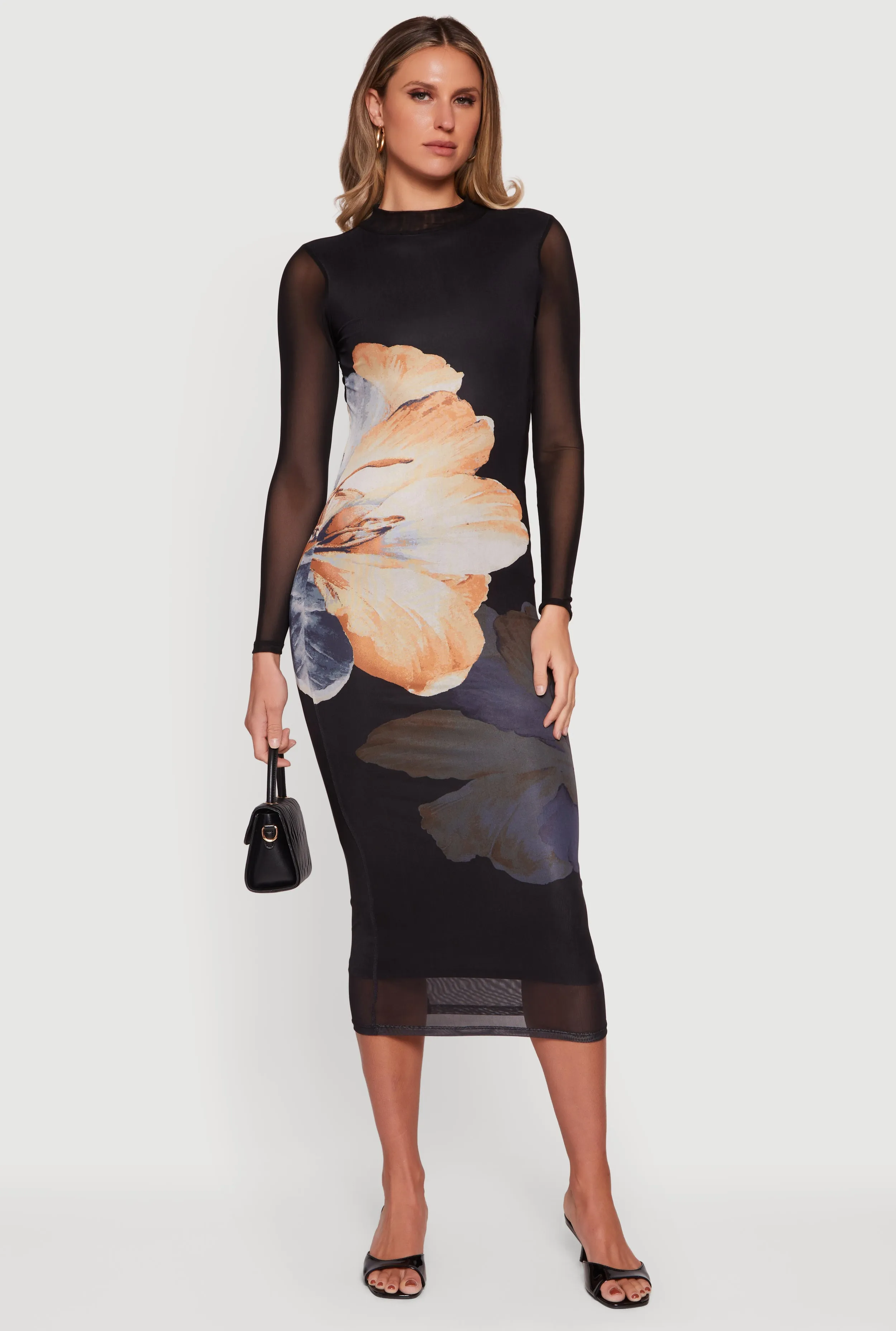 Patterned Mesh Keyhole Open Back Mesh Maxi Dress sold by Rainbow product image thumbnail 3