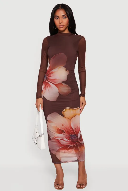 Patterned Mesh Keyhole Open Back Mesh Maxi Dress sold by Rainbow