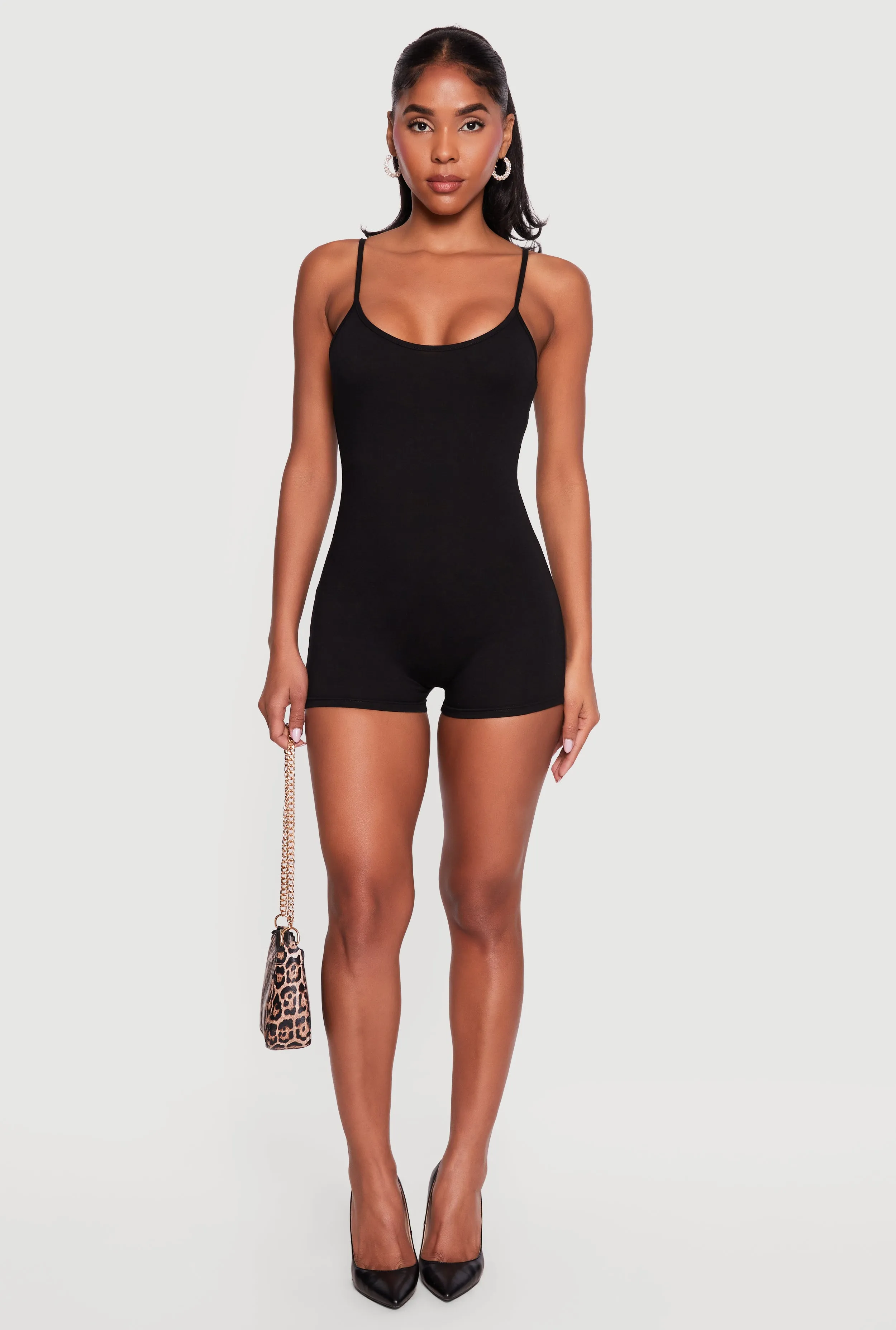 Scoop Neck Cami Biker Romper sold by Rainbow