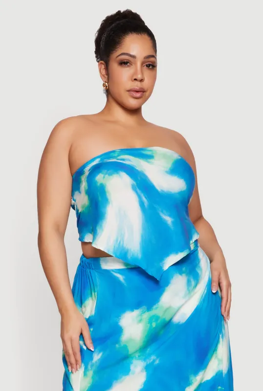 Plus Size Tie Dye Print Hanky Hem Tube Top made by Rainbow