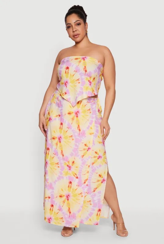 Plus Size Tie Dye Print Maxi Skirt made by Rainbow
