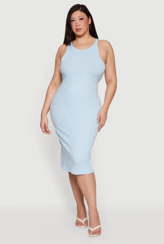 Plus Size Ribbed Knit Crew Neck Midi Tank Dress made by Ambiance