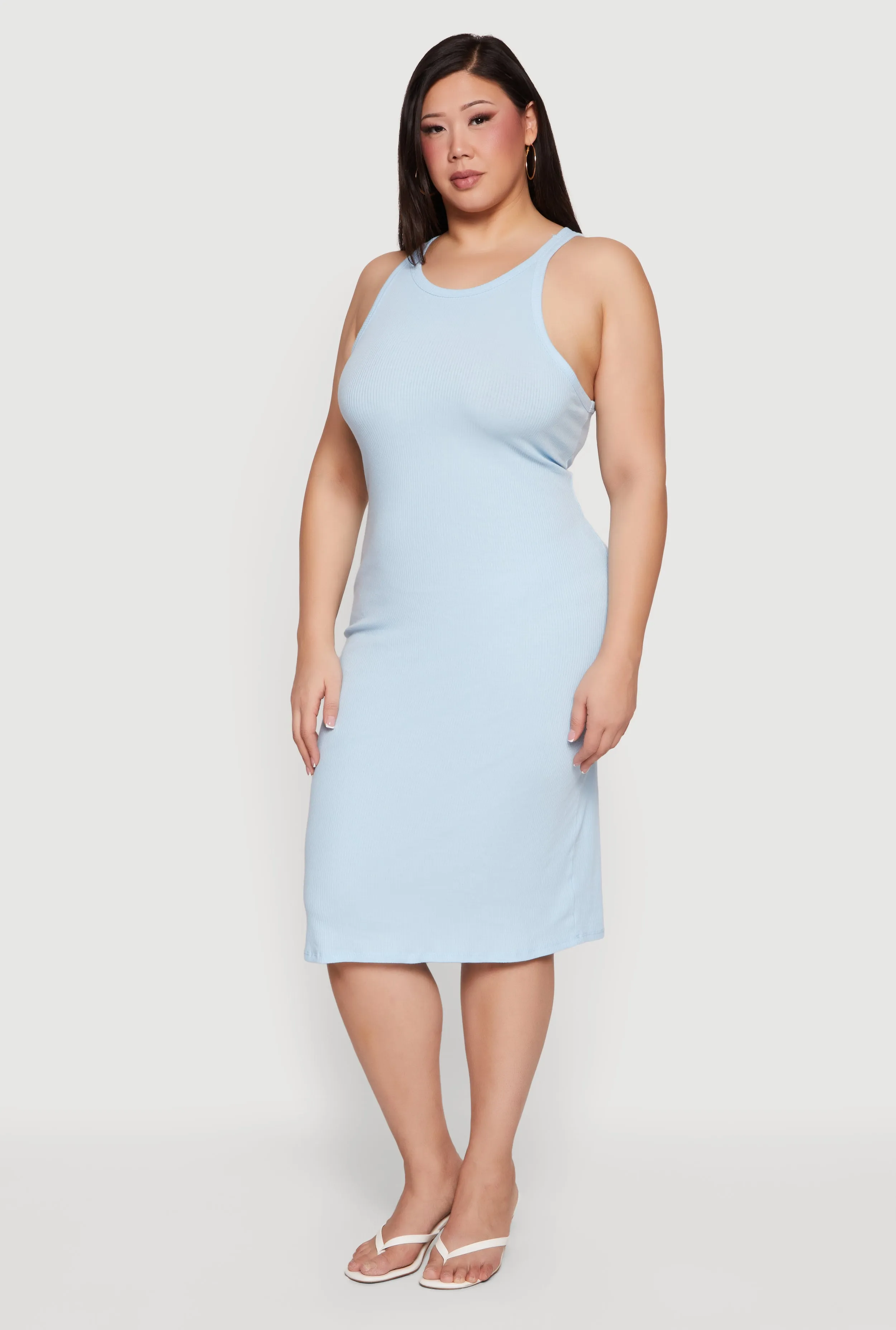 Plus Size Ribbed Knit Crew Neck Midi Tank Dress sold by Rainbow product image thumbnail 2