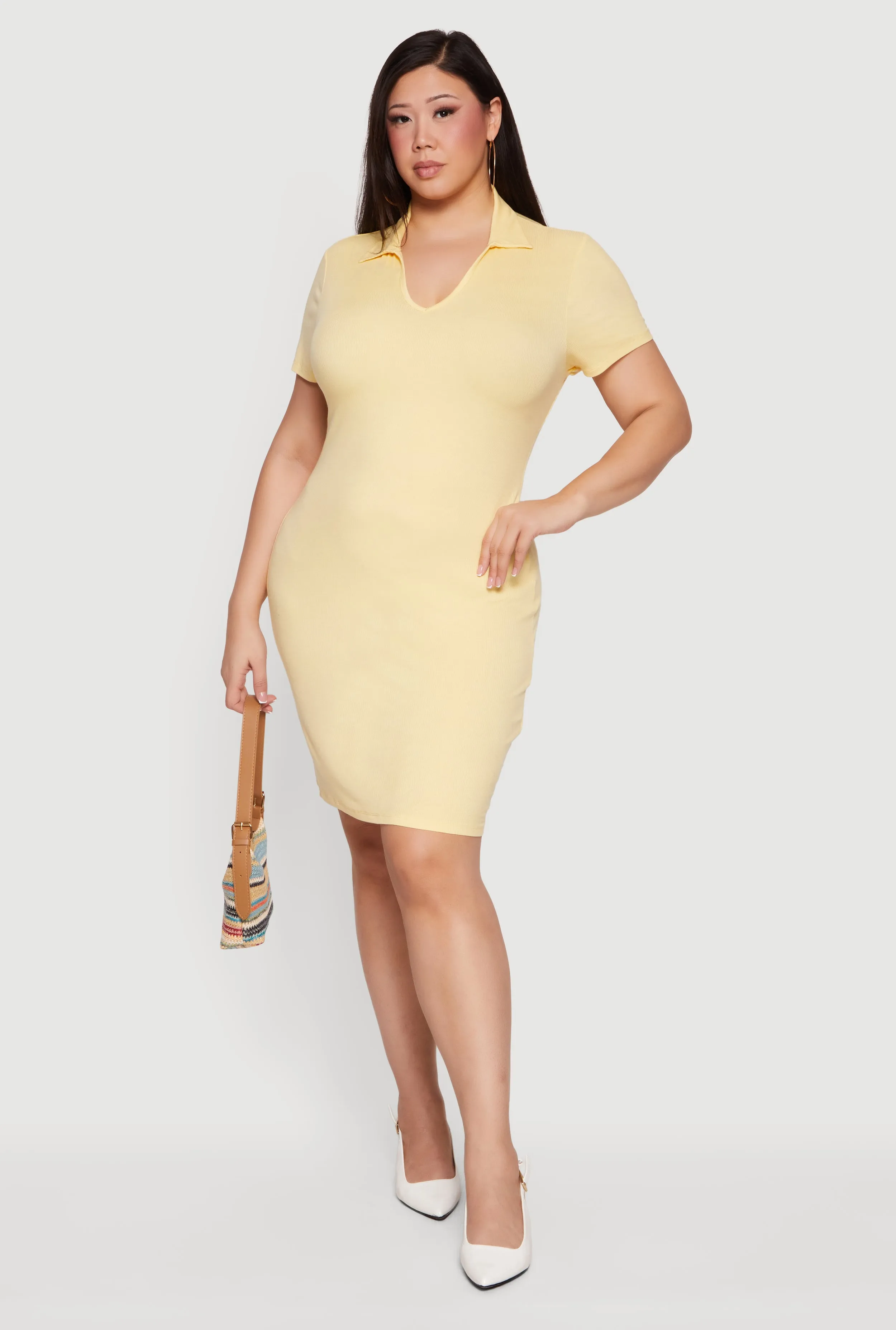 Plus Size Ribbed Knit Johnny Collar Dress sold by Rainbow product image thumbnail 3