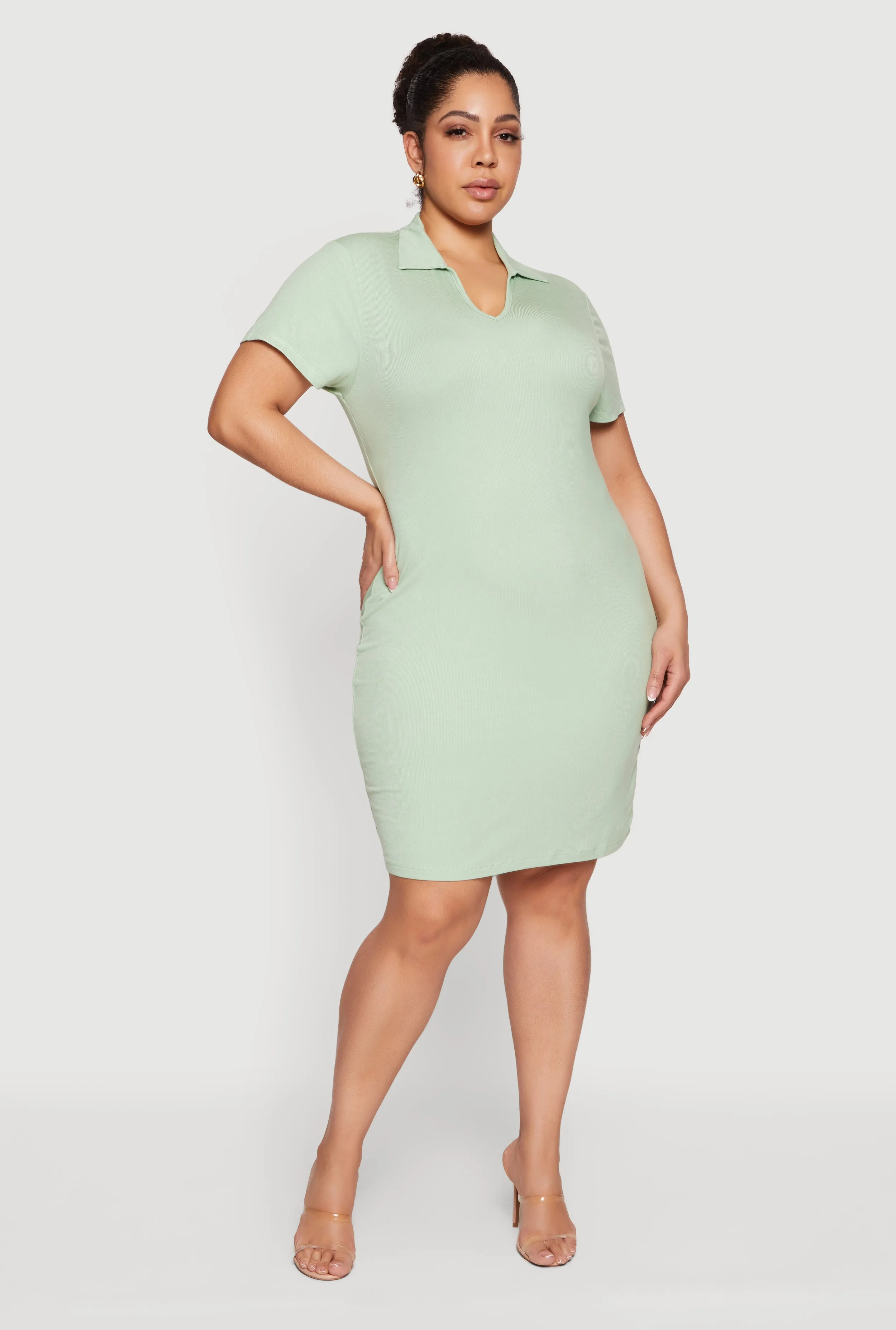 Plus Size Ribbed Knit Johnny Collar Dress sold by Rainbow product image thumbnail 4