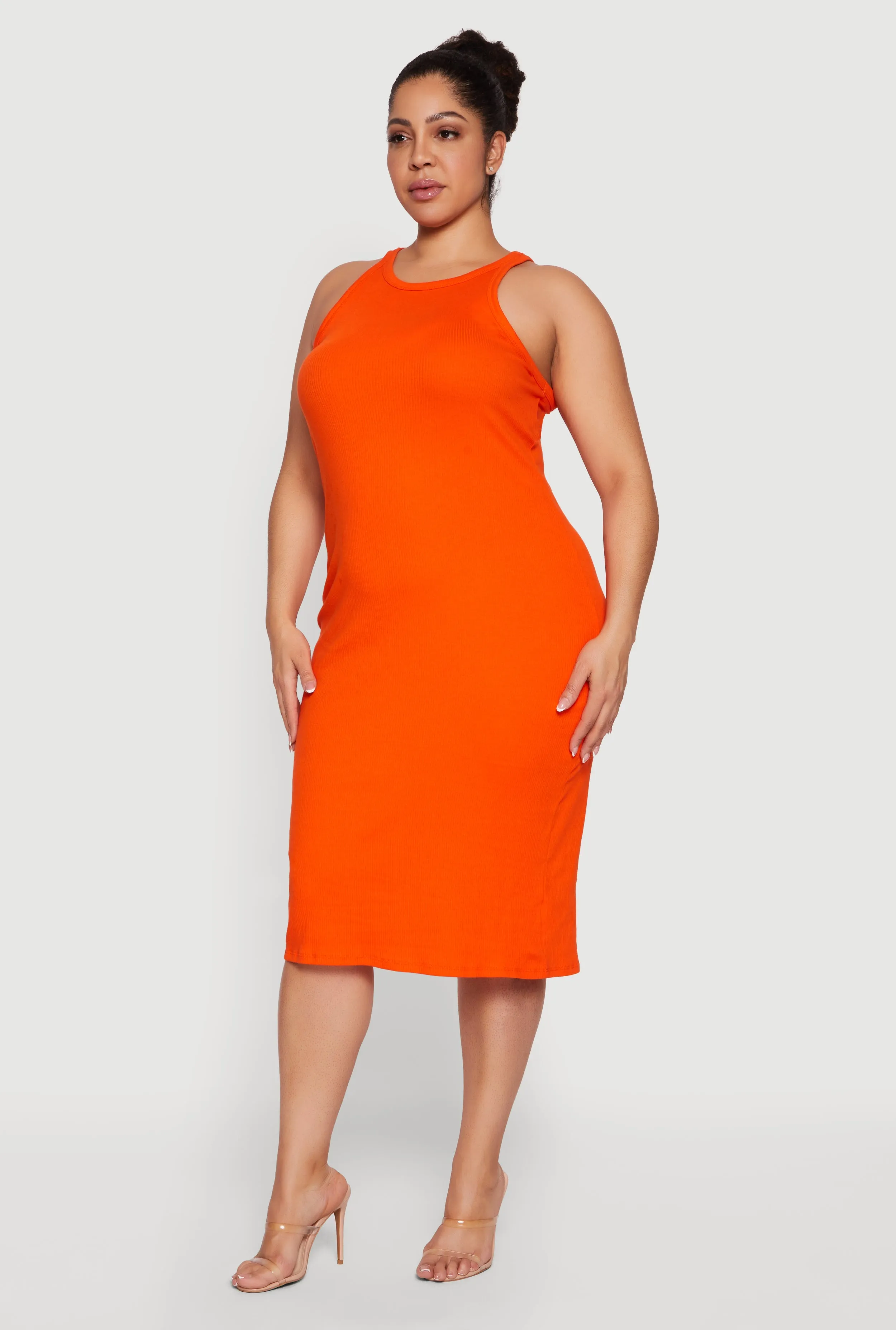 Plus Size Ribbed Knit Crew Neck Midi Tank Dress sold by Rainbow product image thumbnail 2