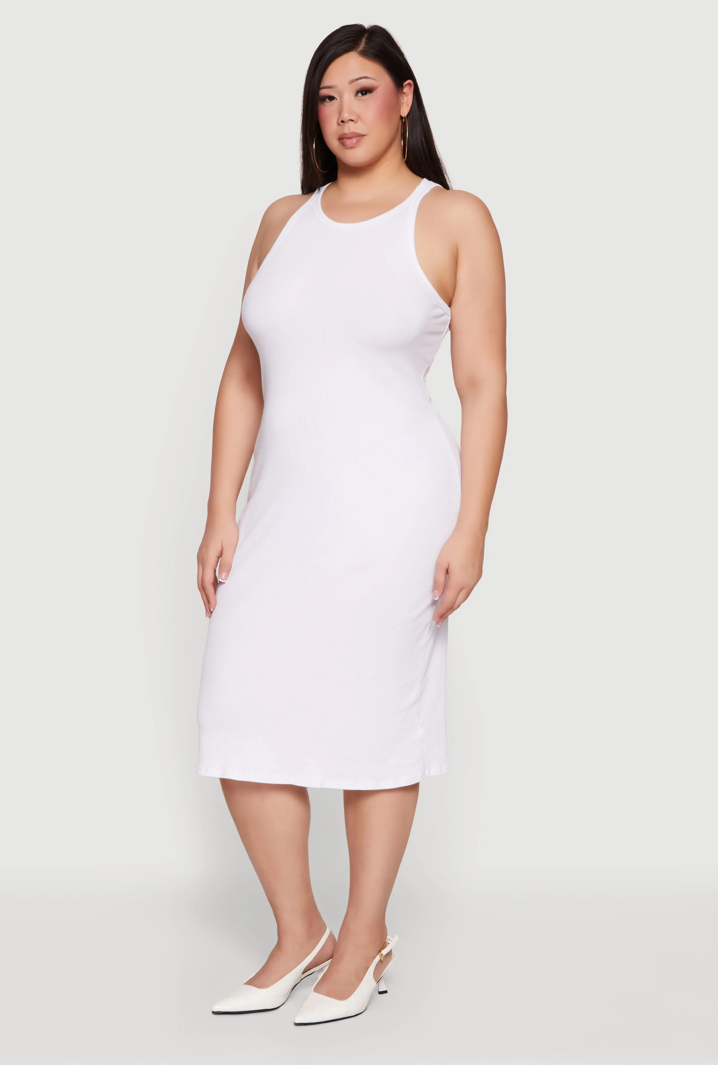 Plus Size Ribbed Knit Crew Neck Midi Tank Dress sold by Rainbow product image thumbnail 2