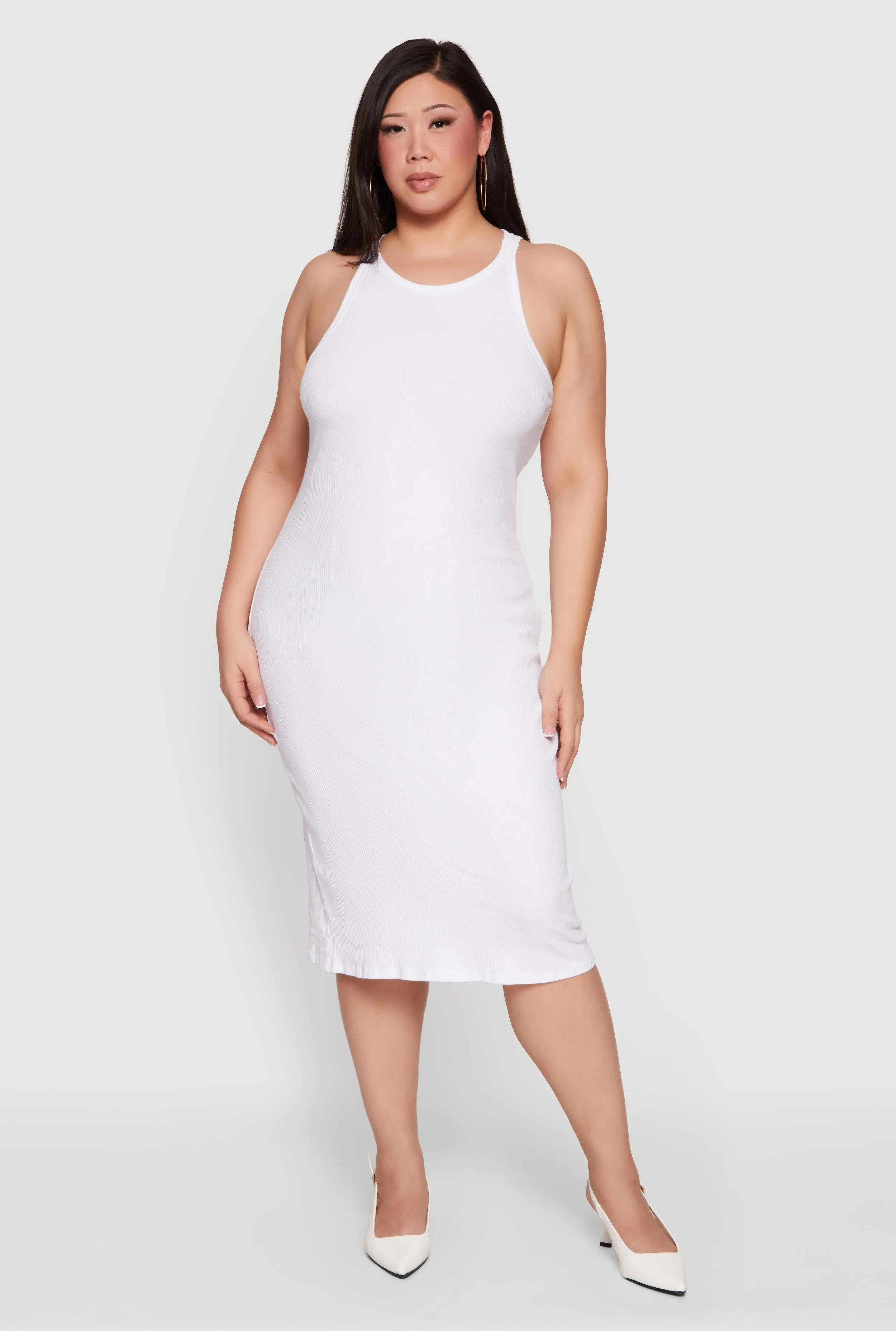 Plus Size Ribbed Knit Crew Neck Midi Tank Dress sold by Rainbow