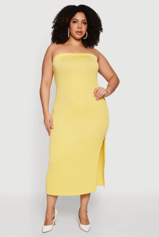 Plus Size Ribbed Knit Tube Dress with Keyhole Back sold by Rainbow