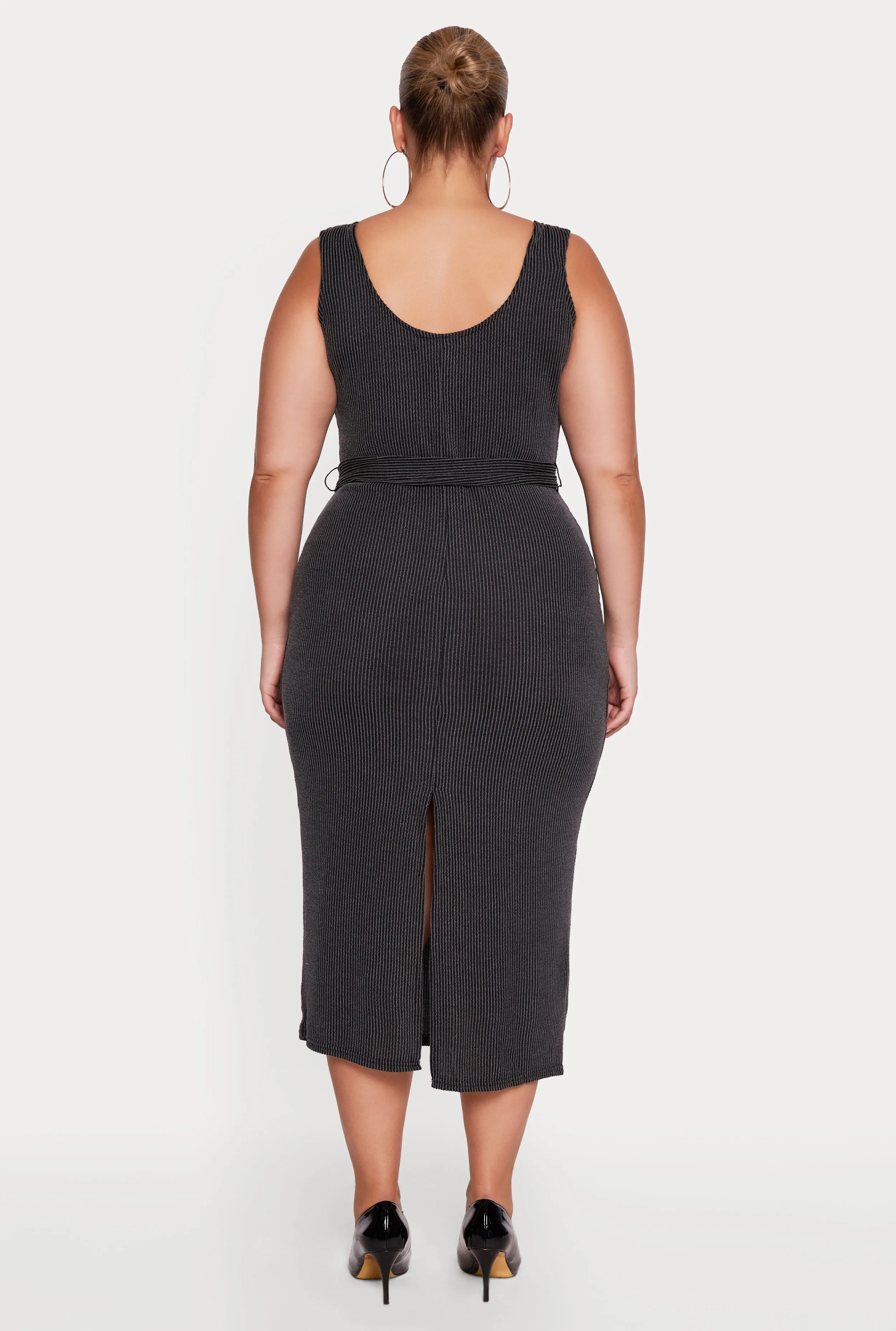 Plus Size Ribbed Knit Sleeveless Tie Waist Belted Dress sold by Rainbow product image thumbnail 3