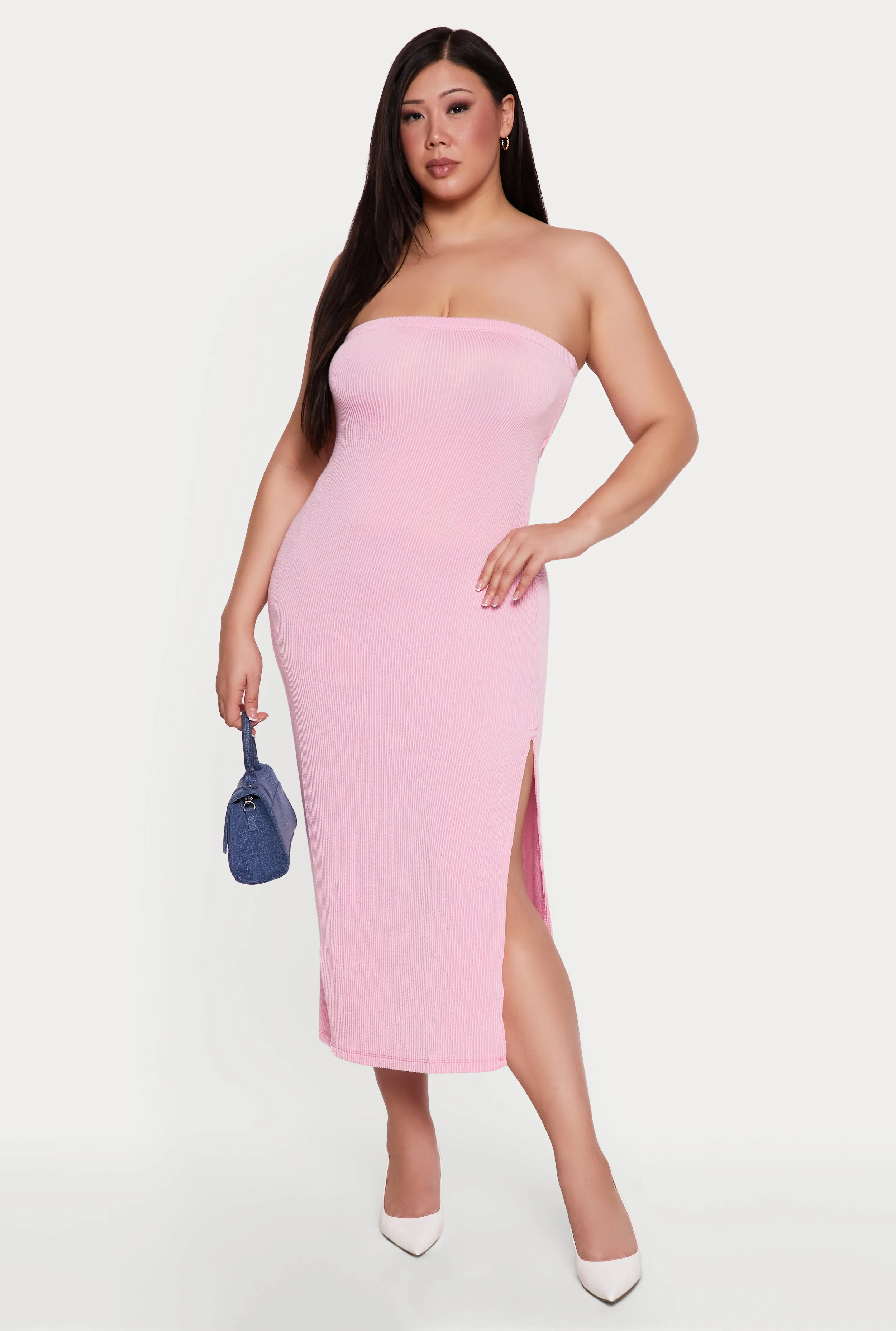 Plus Size Ribbed Knit Tube Dress with Keyhole Back sold by Rainbow