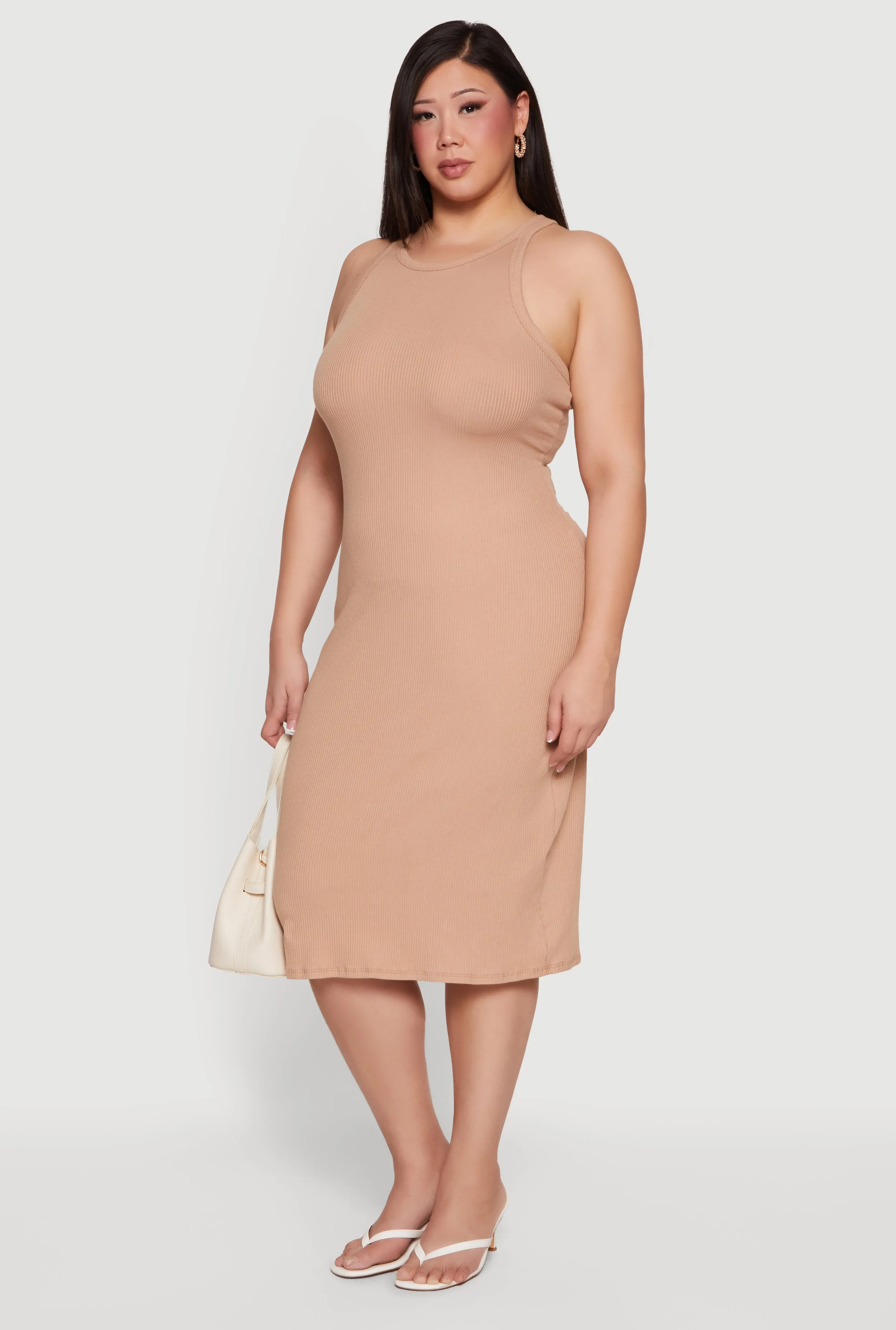 Plus Size Ribbed Knit Crew Neck Midi Tank Dress sold by Rainbow product image thumbnail 2