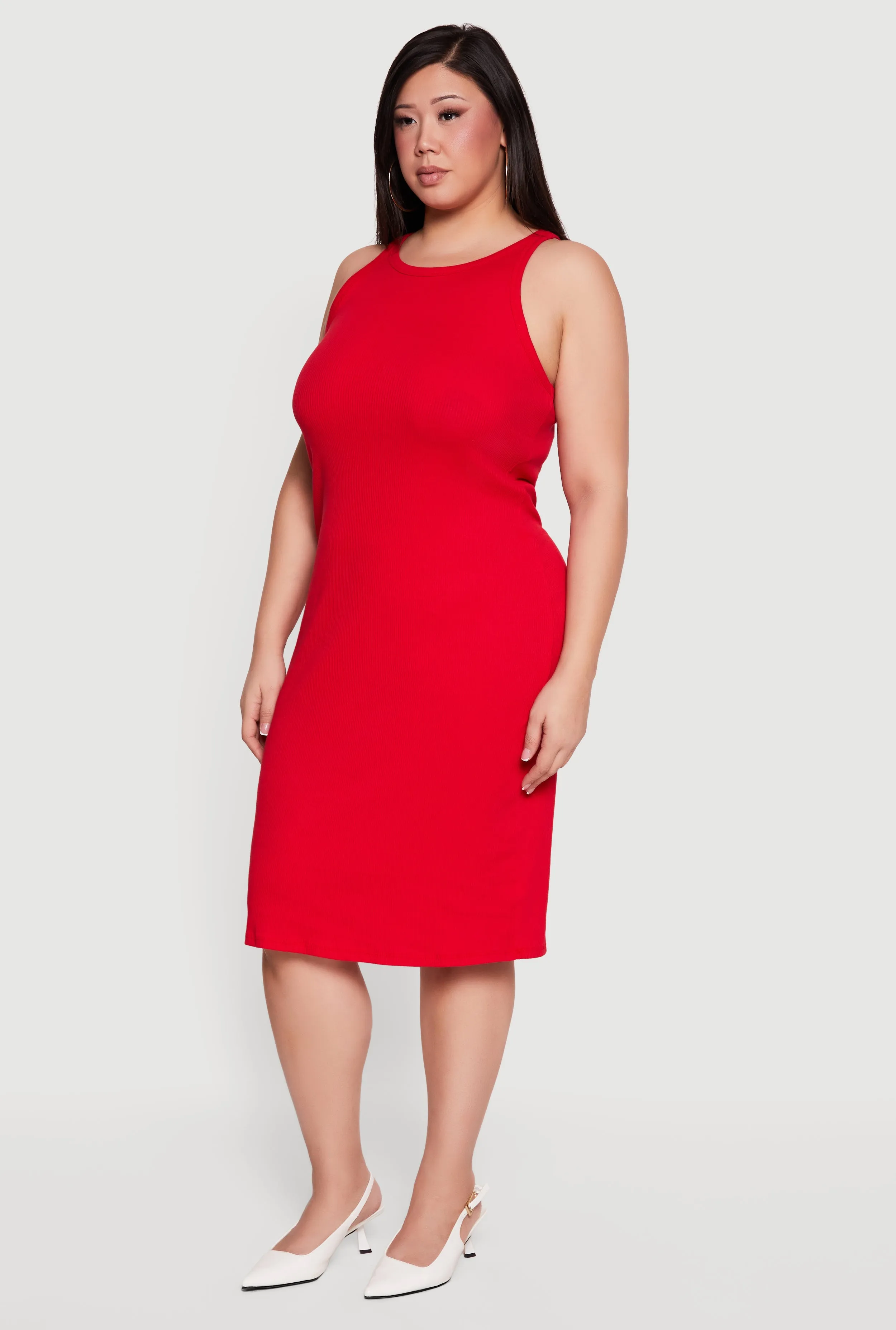 Plus Size Ribbed Knit Crew Neck Midi Tank Dress sold by Rainbow product image thumbnail 2