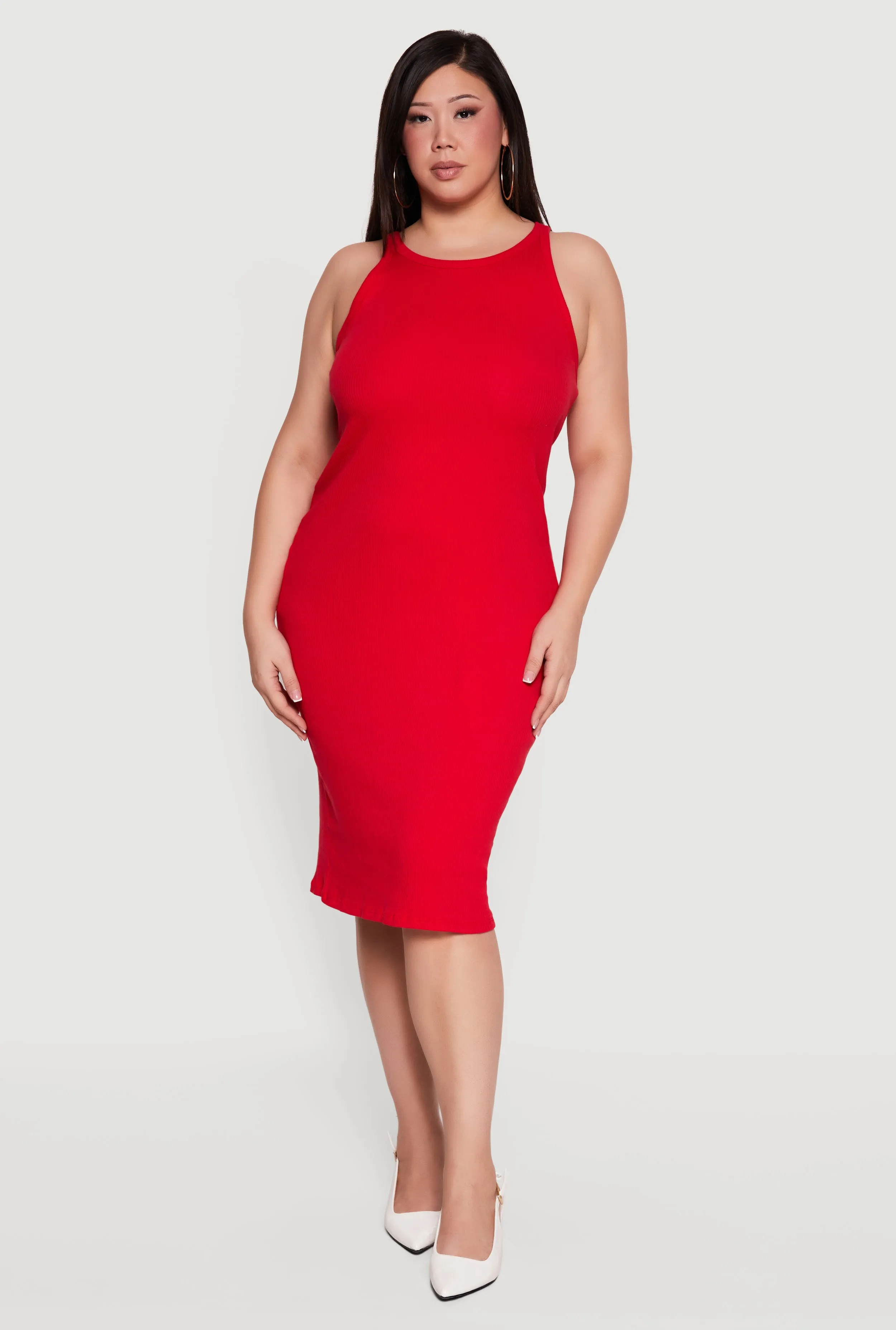 Plus Size Ribbed Knit Crew Neck Midi Tank Dress sold by Rainbow