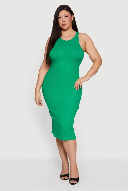 Plus Size Ribbed Knit Crew Neck Midi Tank Dress sold by Rainbow