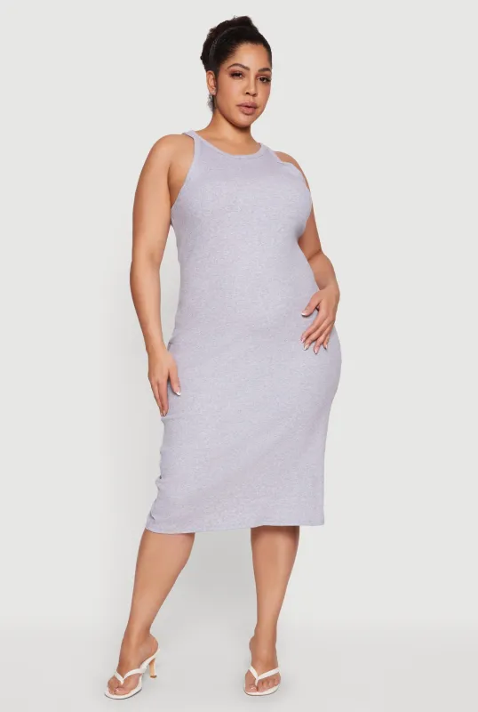 Plus Size Ribbed Knit Crew Neck Midi Tank Dress sold by Rainbow