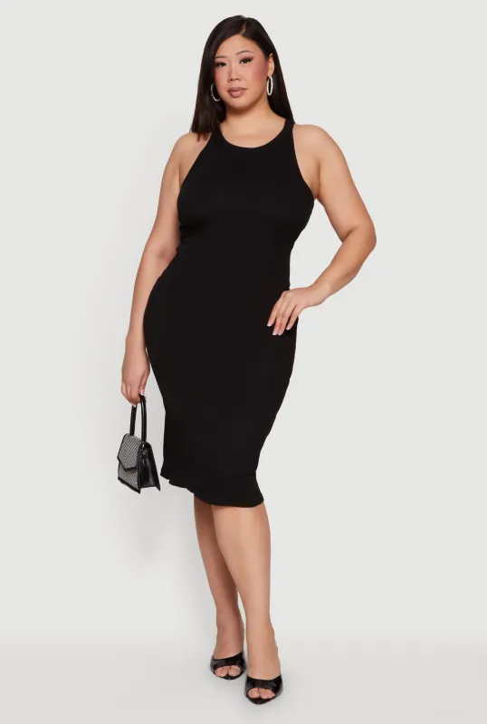 Plus Size Ribbed Knit Crew Neck Midi Tank Dress sold by Rainbow