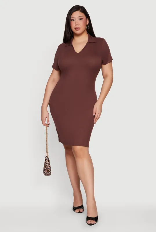 Plus Size Ribbed Knit Johnny Collar Dress sold by Rainbow