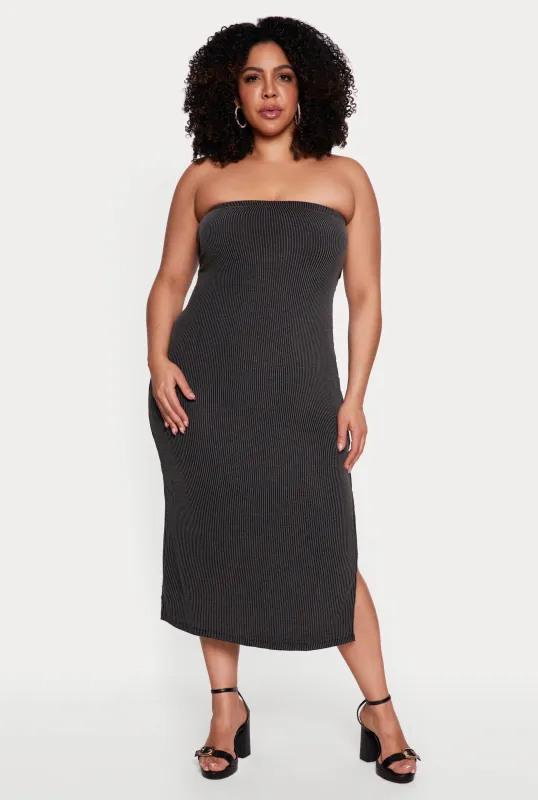 Plus Size Ribbed Knit Tube Dress with Keyhole Back sold by Rainbow