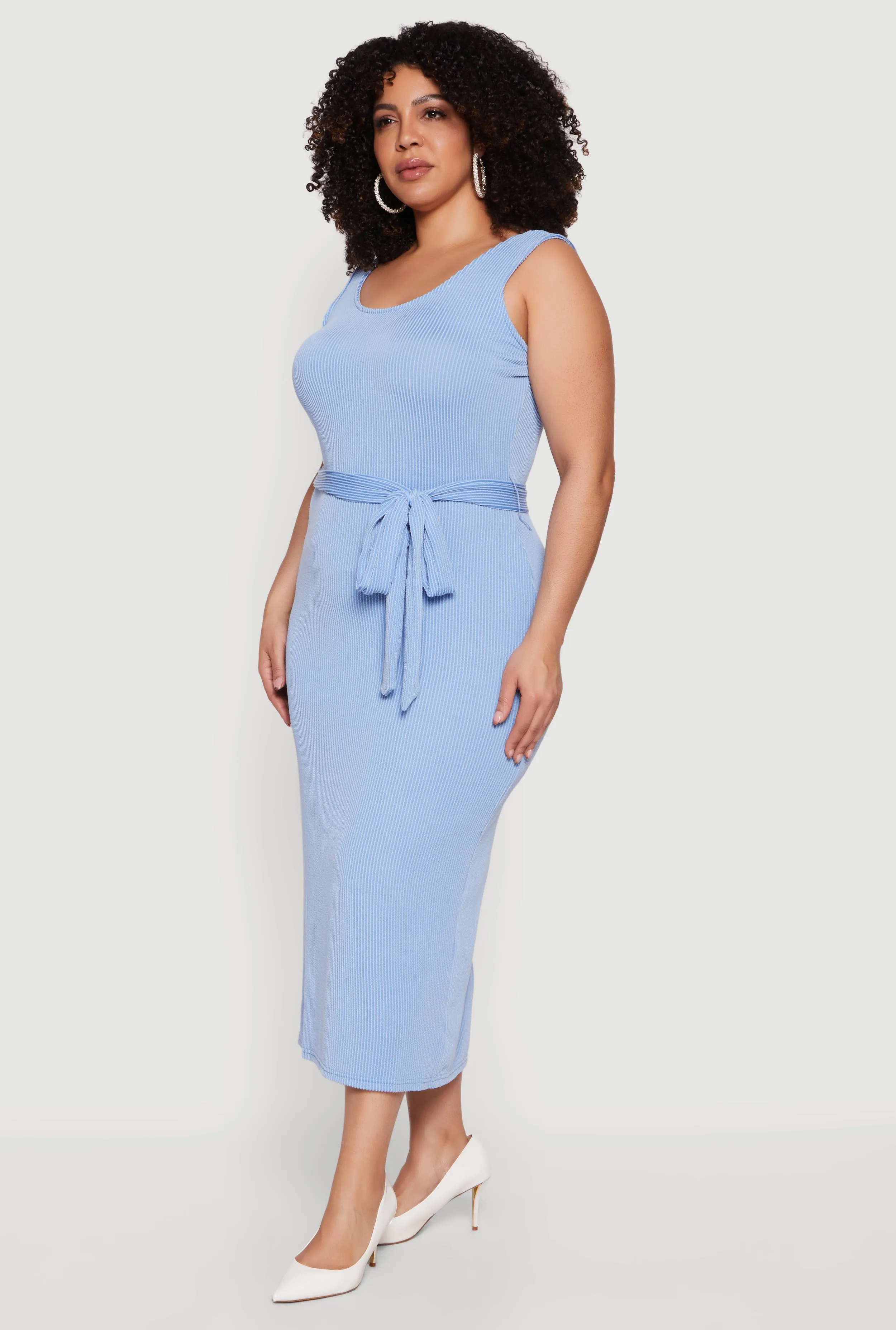 Plus Size Ribbed Knit Sleeveless Tie Waist Belted Dress sold by Rainbow product image thumbnail 2