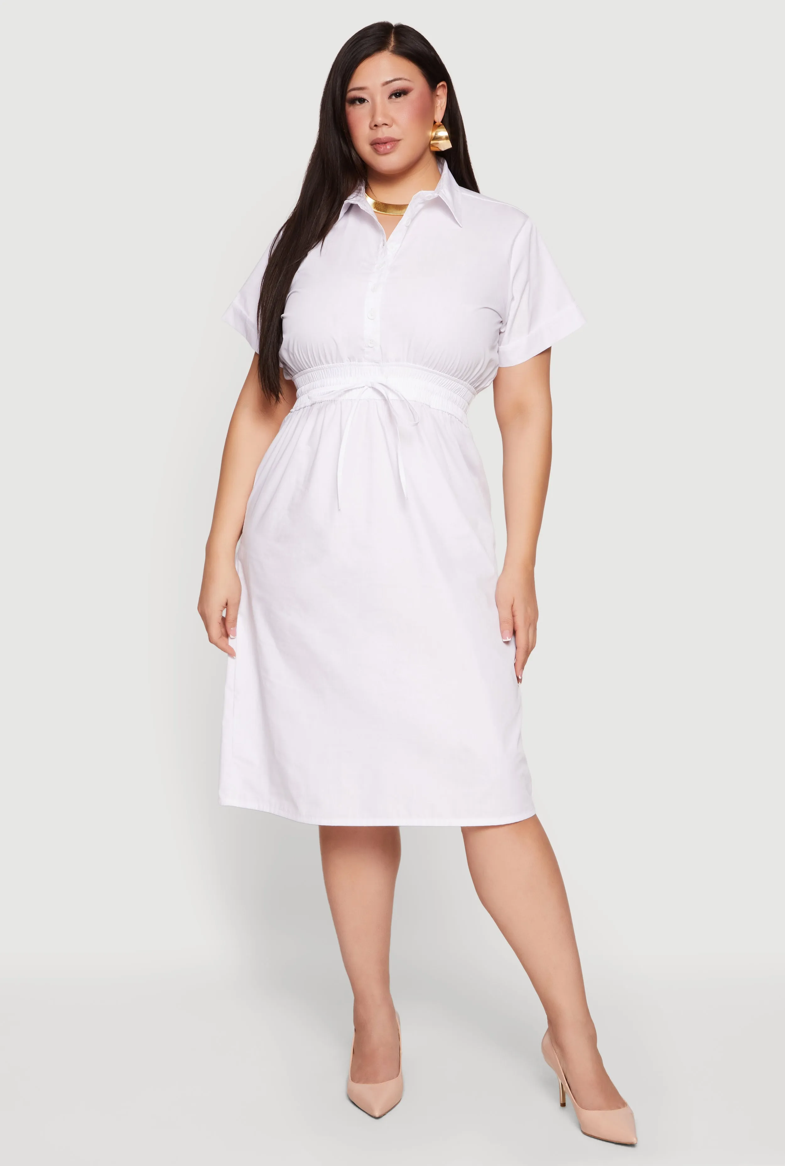Plus Size Drawstring Waist Button Front Midi Dress sold by Rainbow product image thumbnail 2