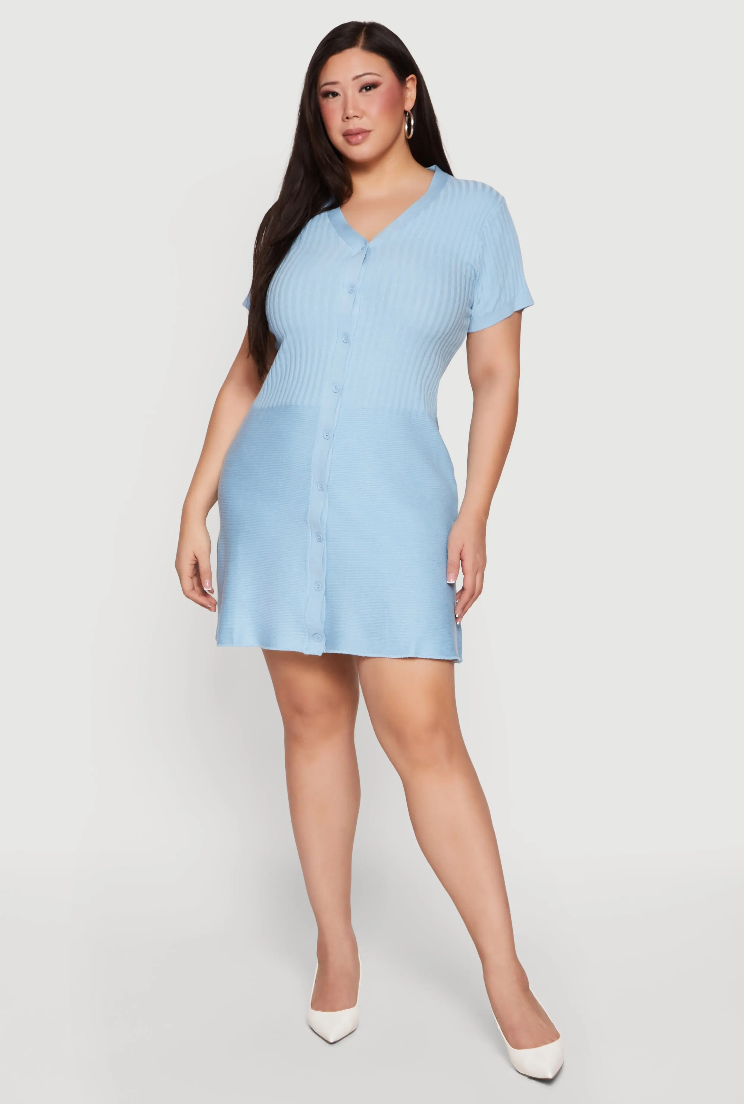 Plus Size Ribbed Knit Button Front Sweater Dress sold by Rainbow product image thumbnail 4