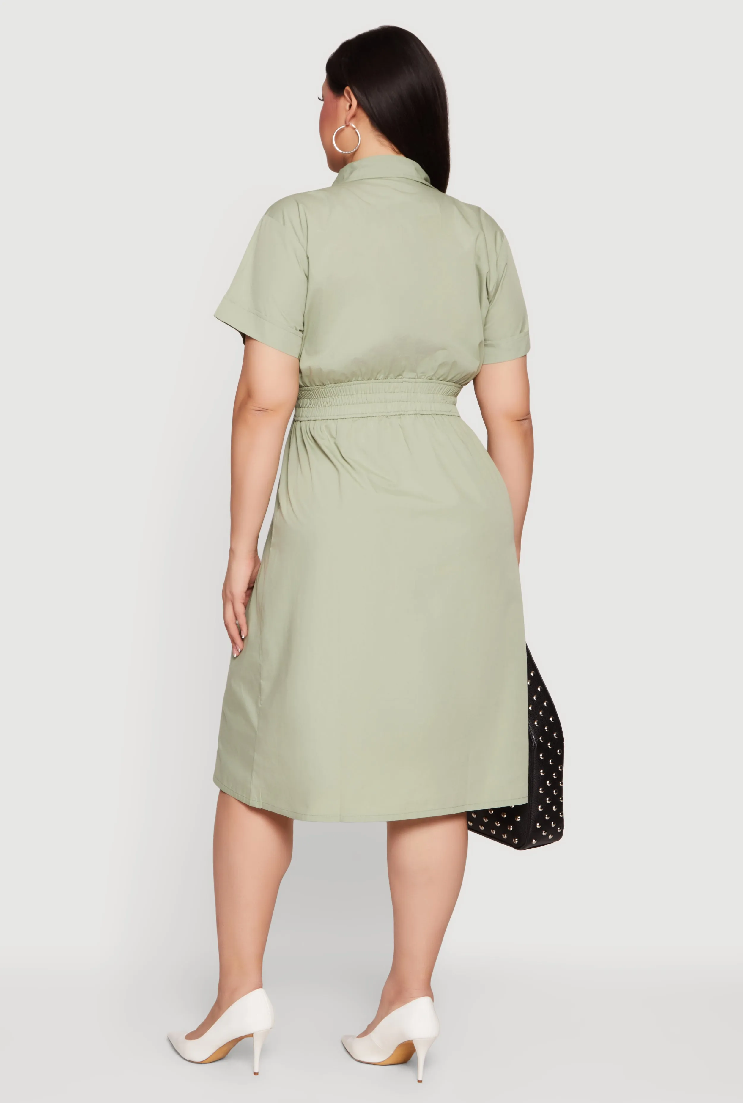 Plus Size Drawstring Waist Button Front Midi Dress sold by Rainbow product image thumbnail 3