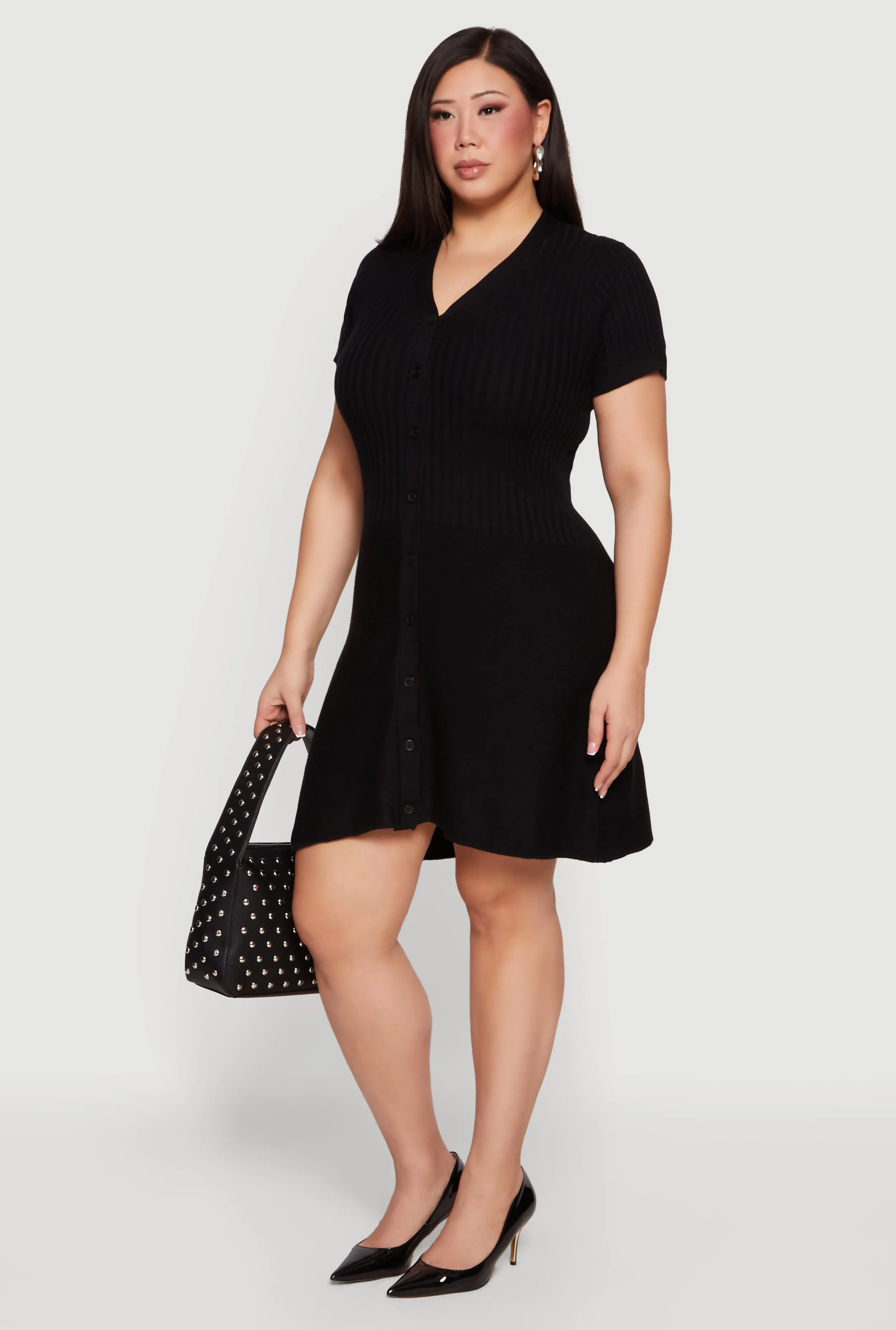 Plus Size Ribbed Knit Button Front Sweater Dress sold by Rainbow product image thumbnail 2