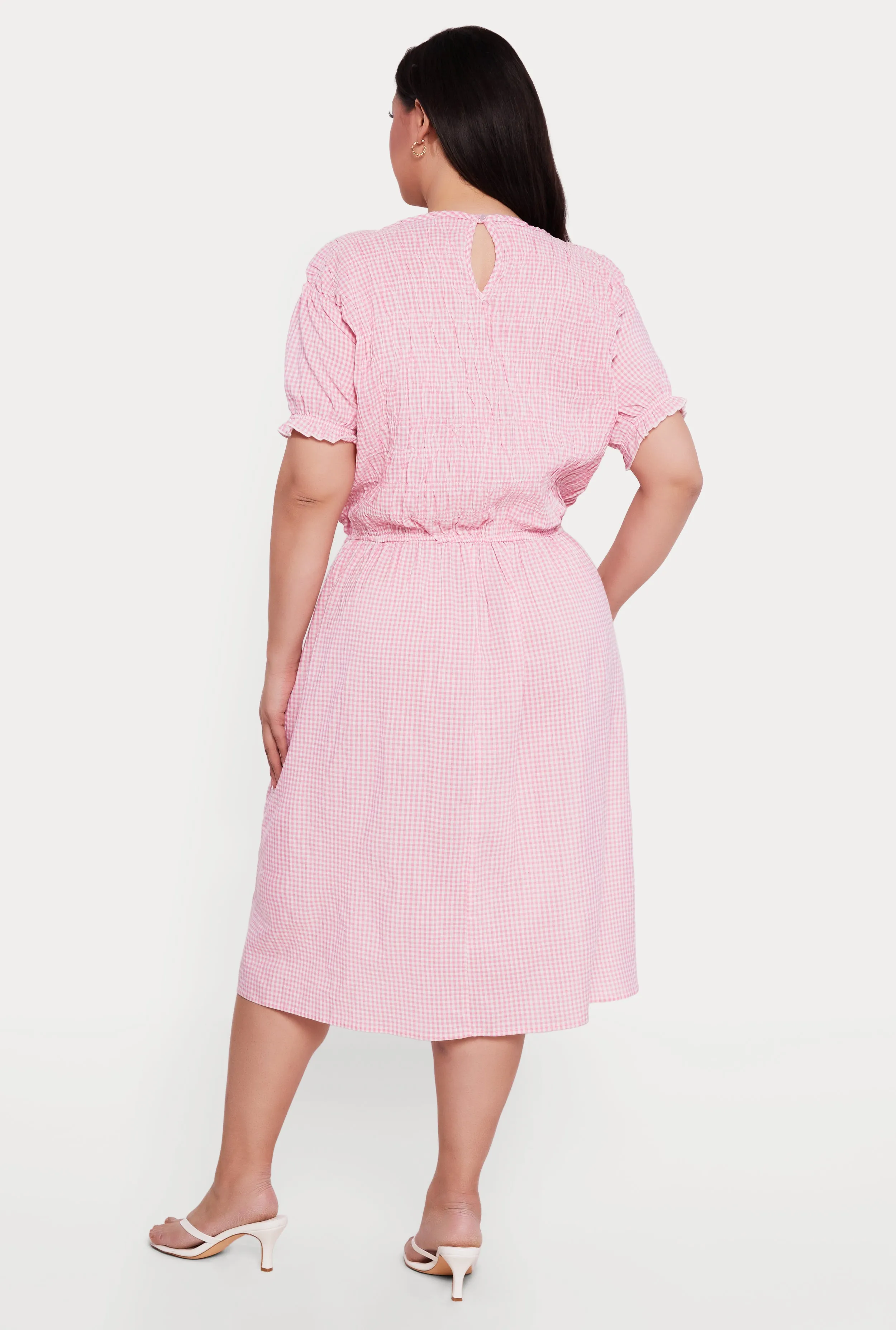Plus Size Gingham Puff Sleeve Smocked Midi Dress sold by Rainbow product image thumbnail 3