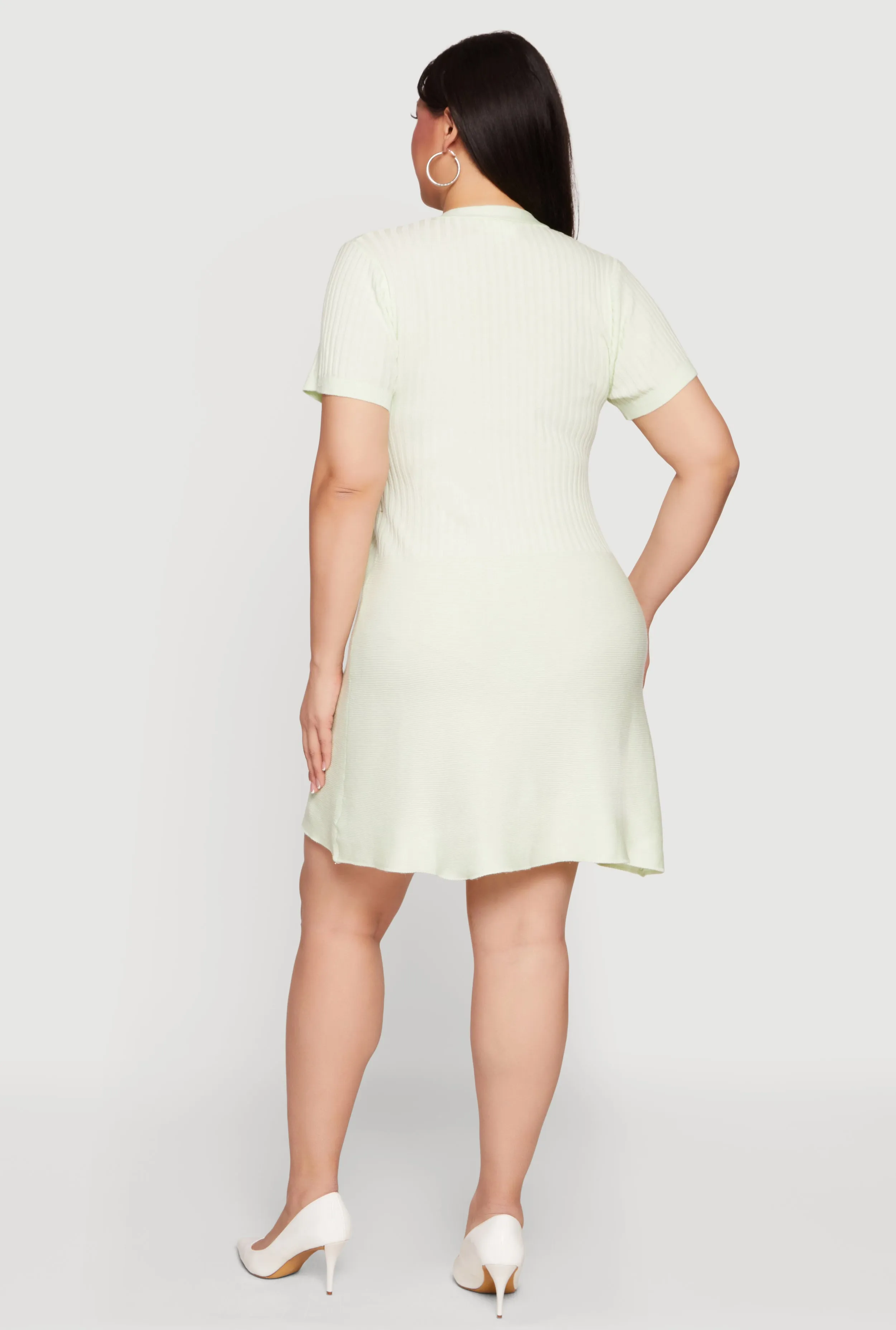 Plus Size Ribbed Knit Button Front Sweater Dress sold by Rainbow product image thumbnail 3