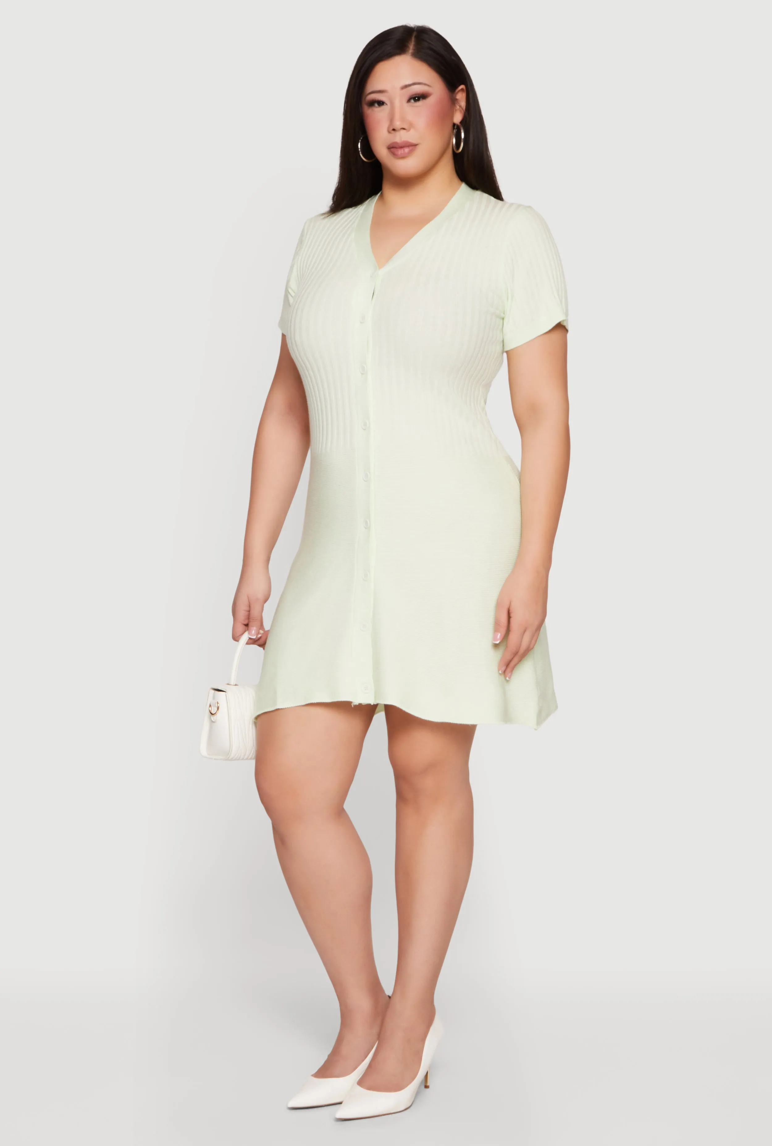 Plus Size Ribbed Knit Button Front Sweater Dress sold by Rainbow product image thumbnail 2