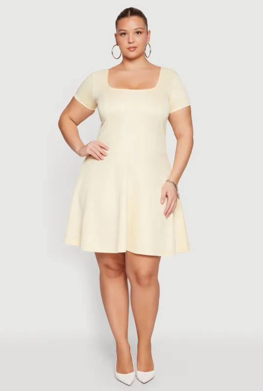 Plus Size Short Sleeve Square Neck Skater Dress made by Rainbow