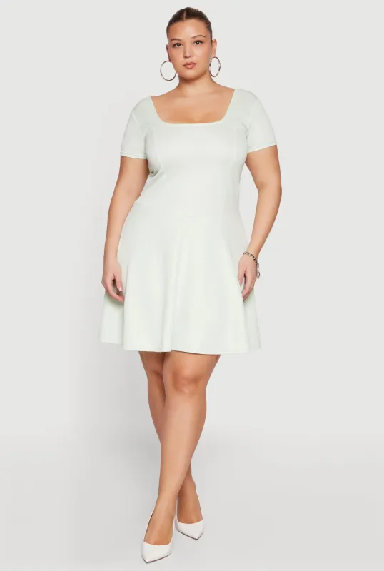 Plus Size Short Sleeve Square Neck Skater Dress made by Rainbow