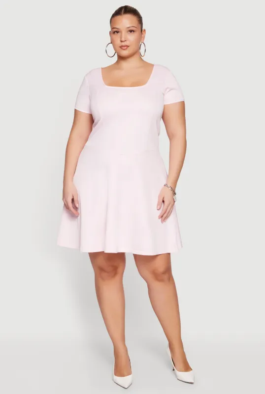 Plus Size Short Sleeve Square Neck Skater Dress made by Rainbow
