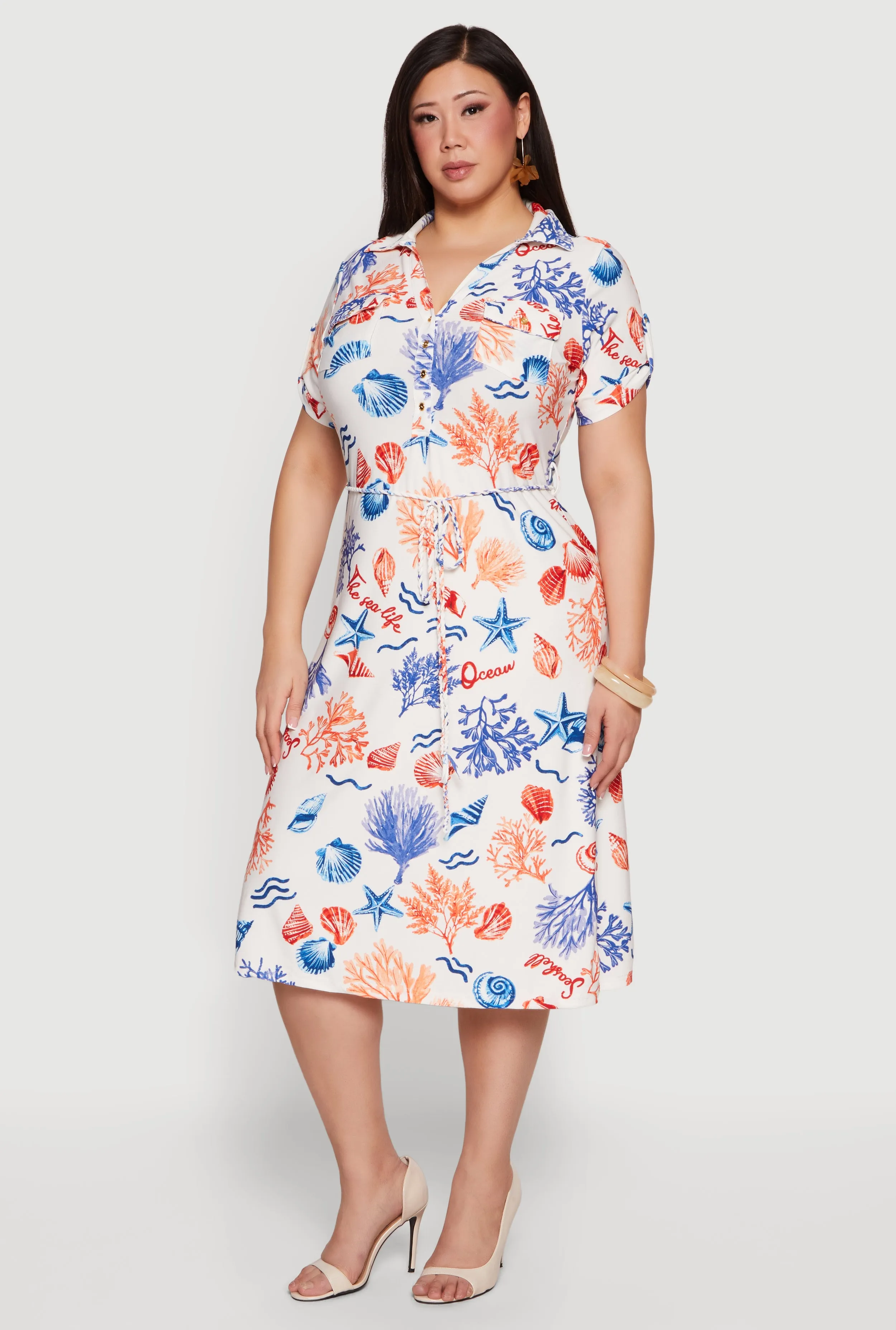 Plus Size Patterned Shirt Dress with Tie Waist Belt sold by Rainbow product image thumbnail 2