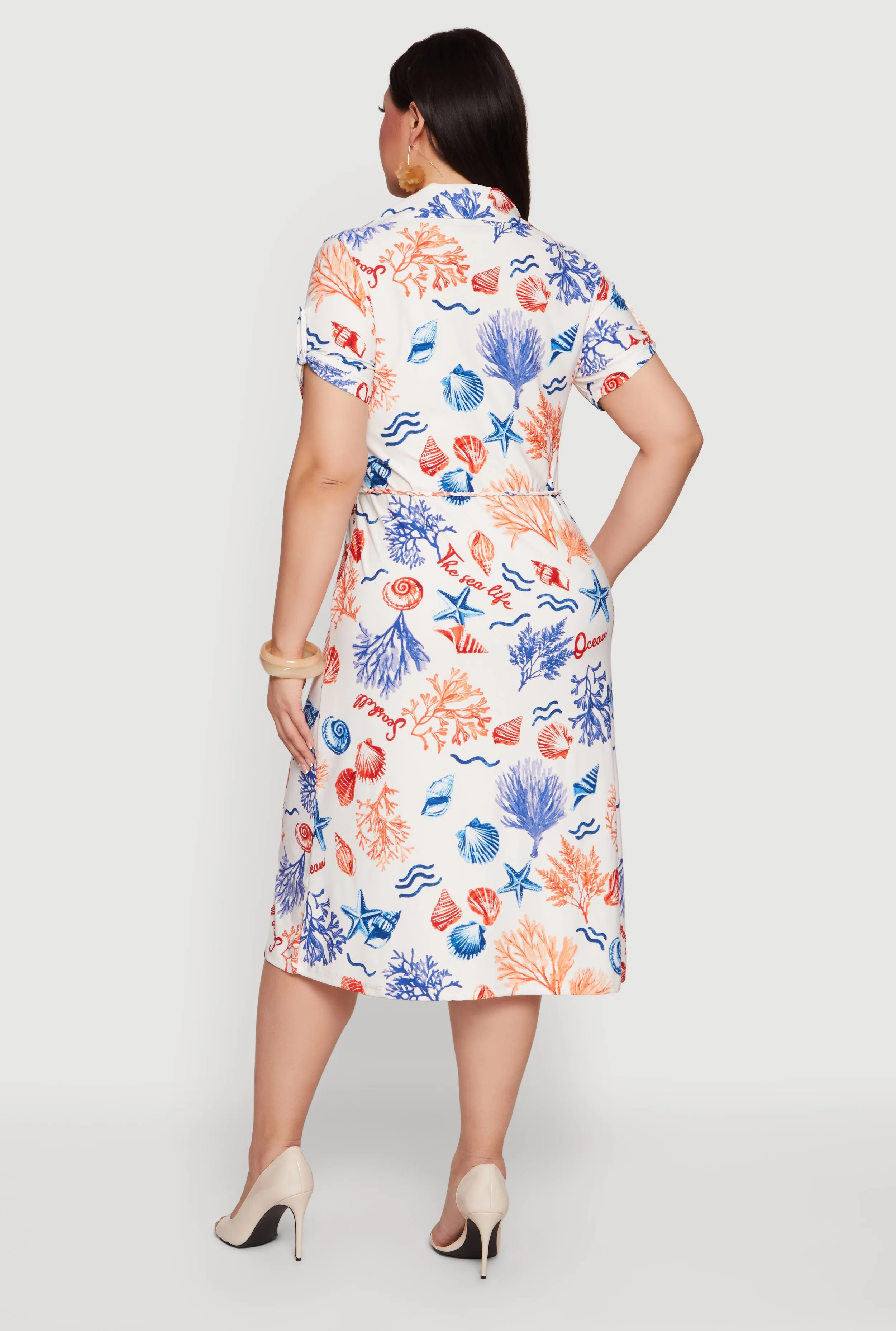 Plus Size Patterned Shirt Dress with Tie Waist Belt sold by Rainbow product image thumbnail 3