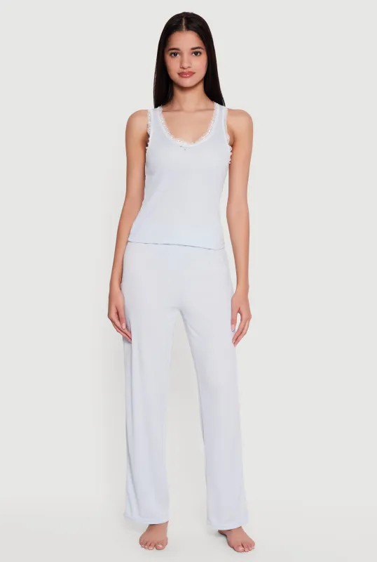 Lace Trim Pajama Tank Top and Lounge Pants sold by Rainbow