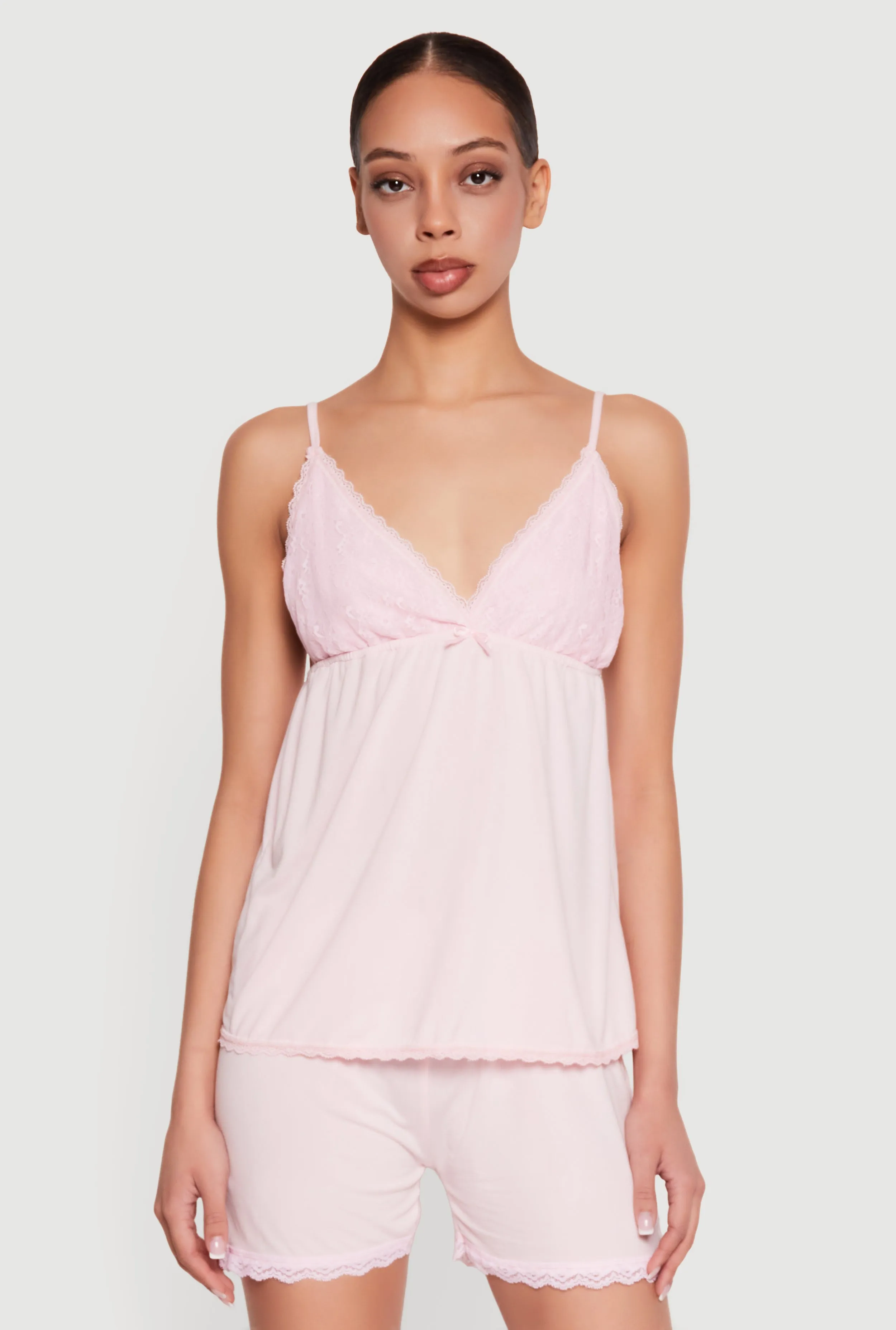 Lace Detail Soft Knit Pajama Cami and Shorts sold by Rainbow