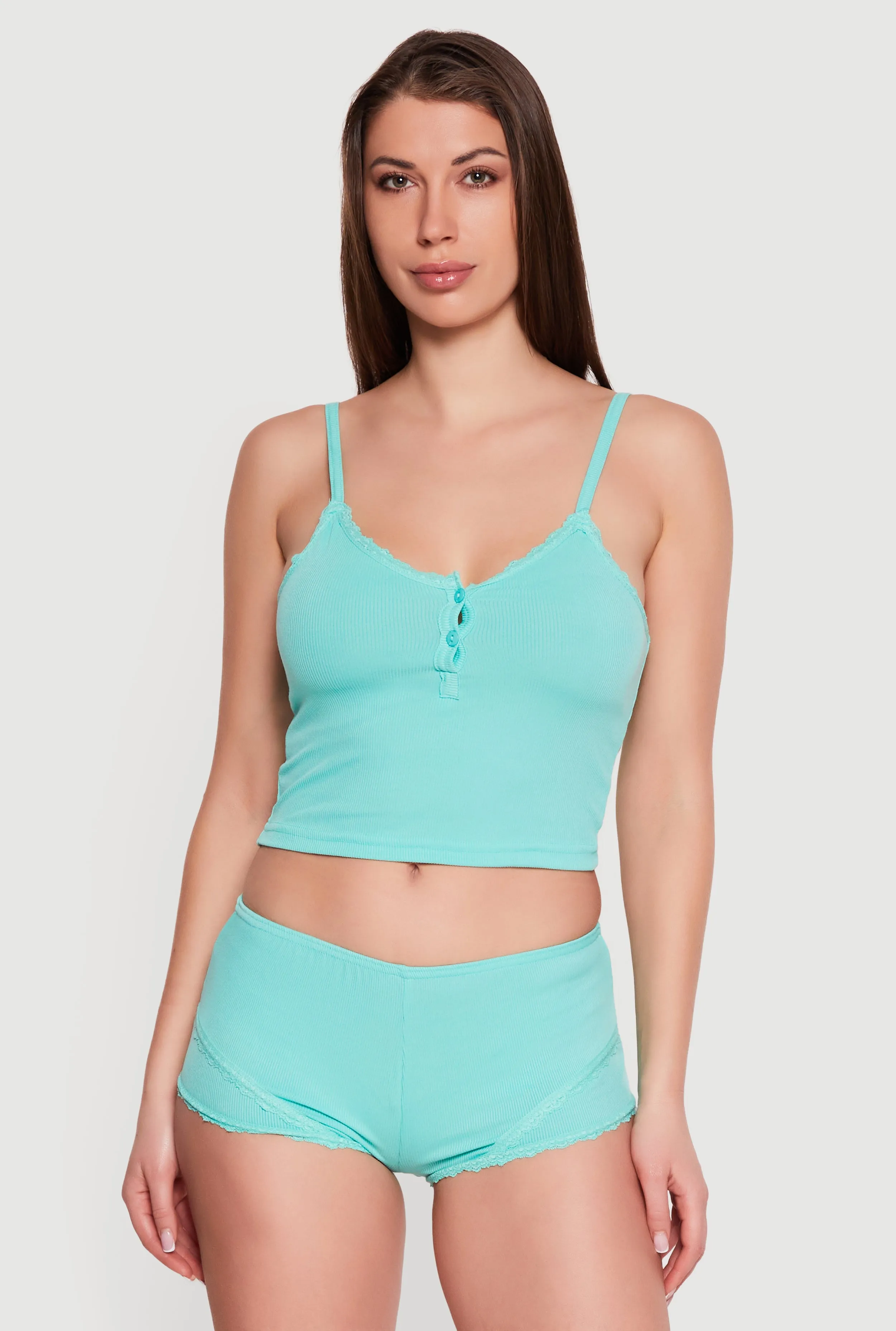 Rib Knit Cropped Pajama Cami and Boyshorts Set sold by Rainbow