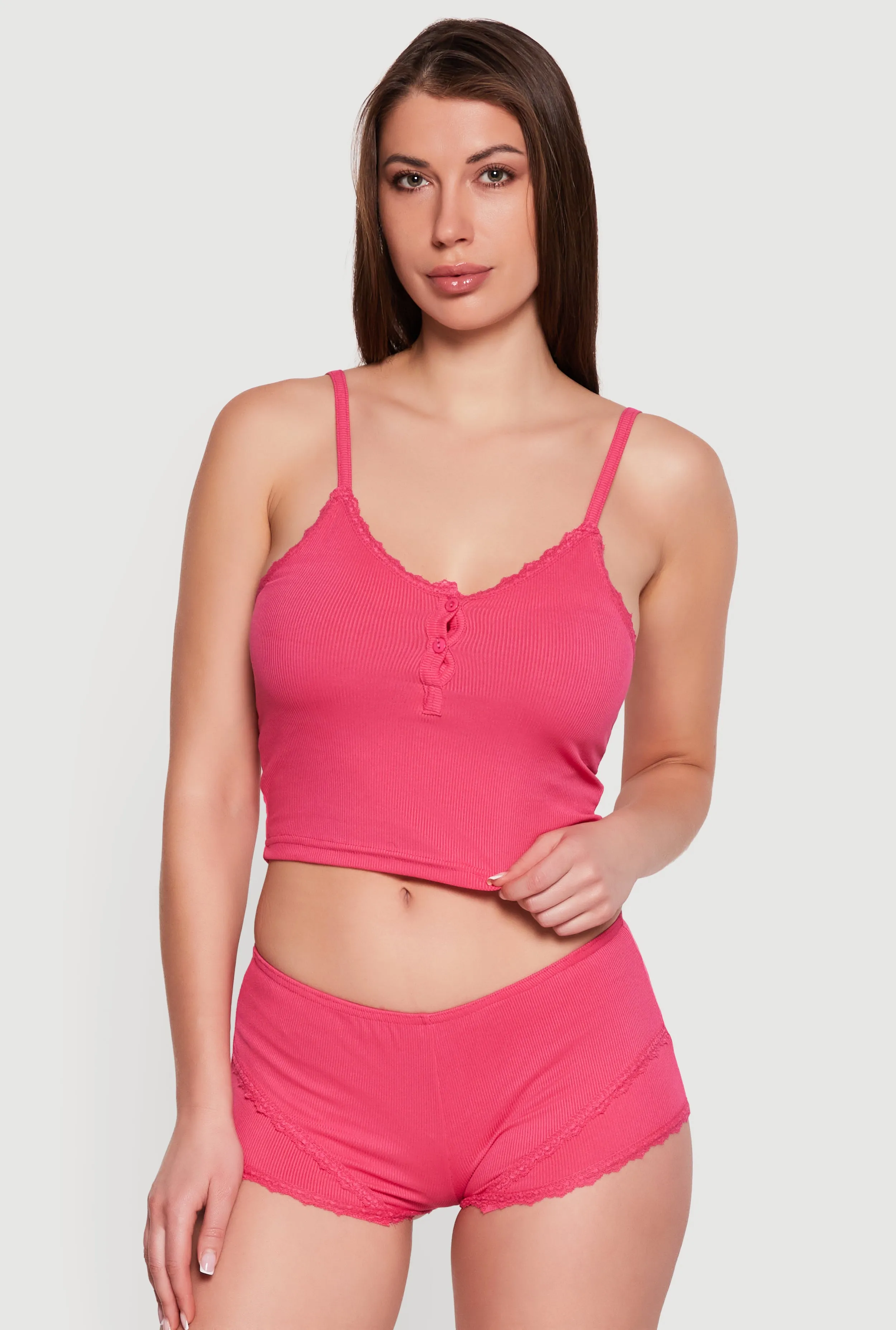 Rib Knit Cropped Pajama Cami and Boyshorts Set sold by Rainbow product image thumbnail 2